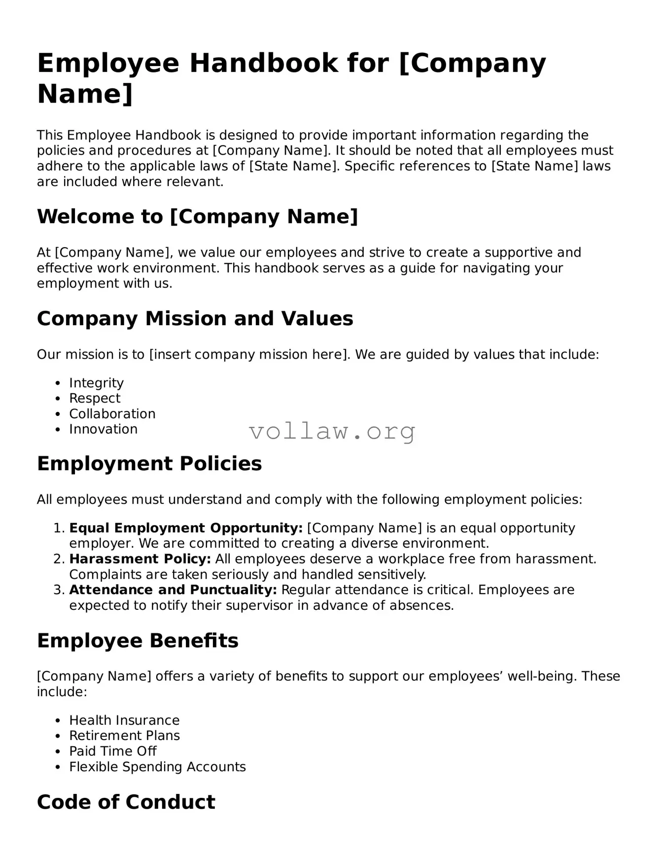 Free Employee Handbook Form
