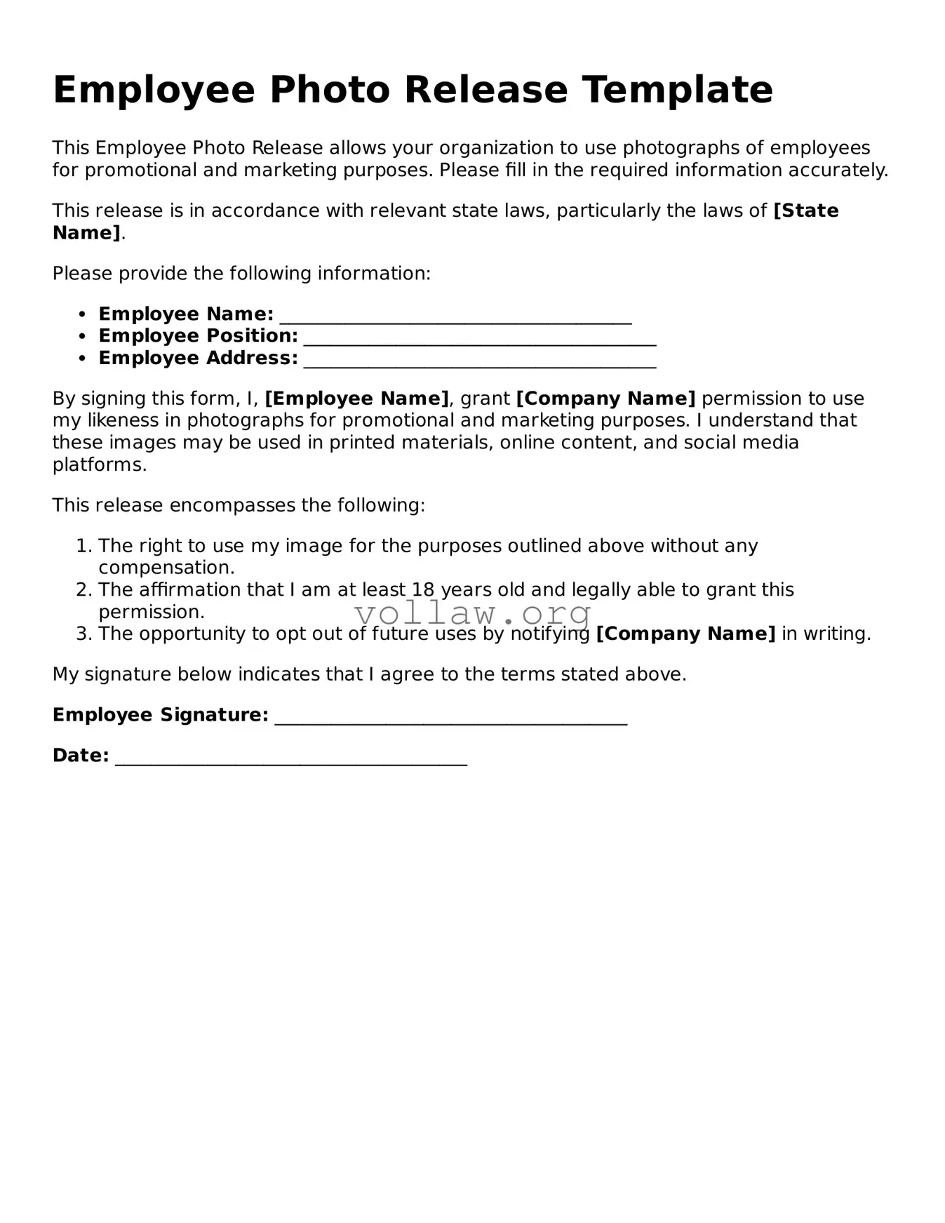 Free Employee Photo Release Form