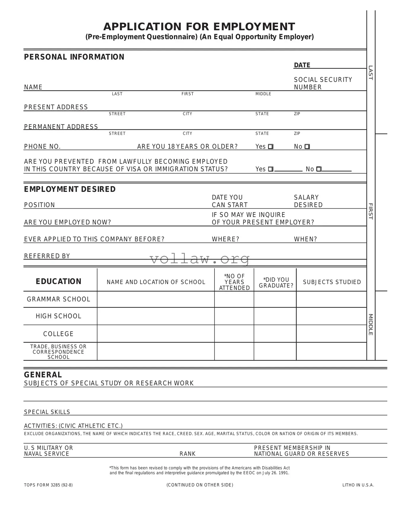 Employment Application Pdf Template