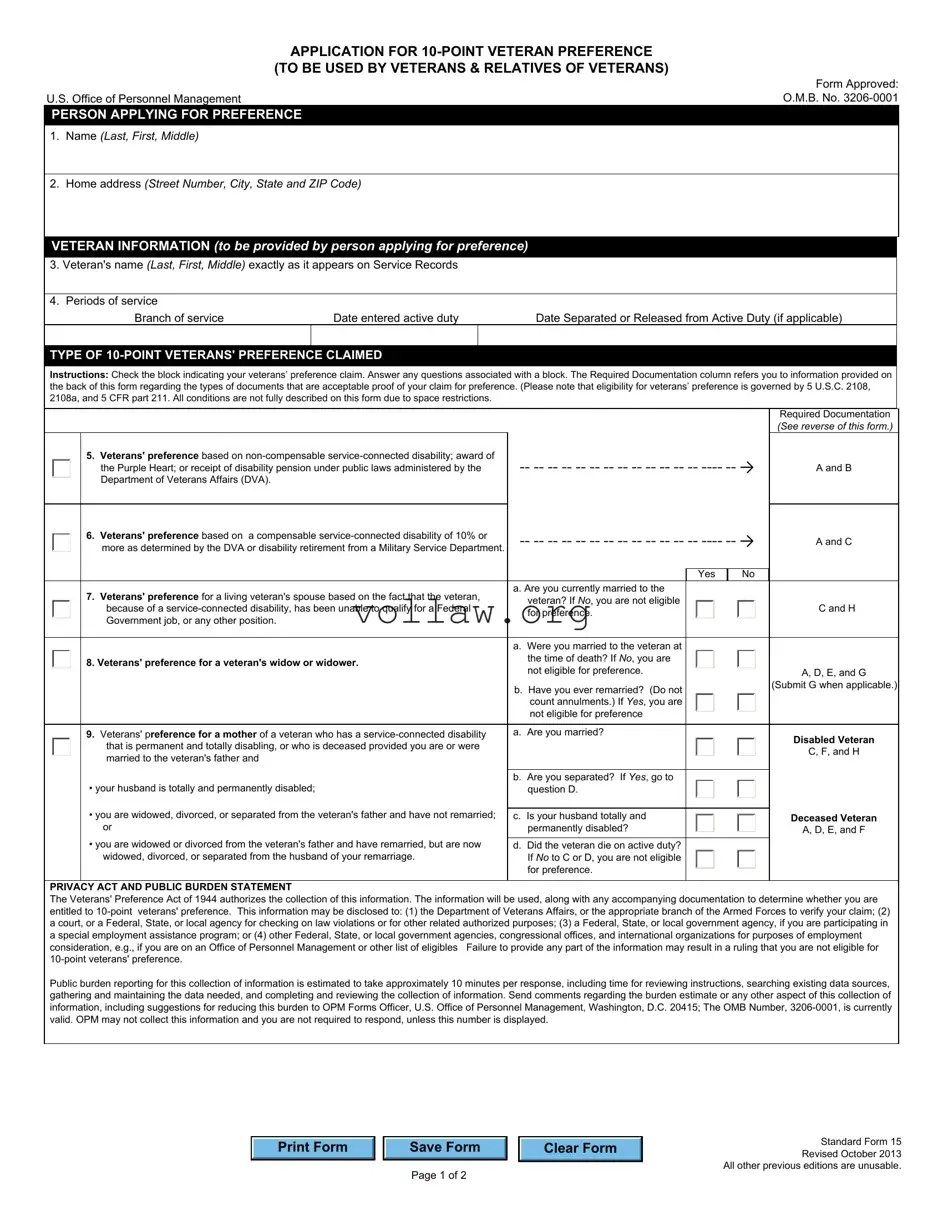 OPM Standard form 15 Template