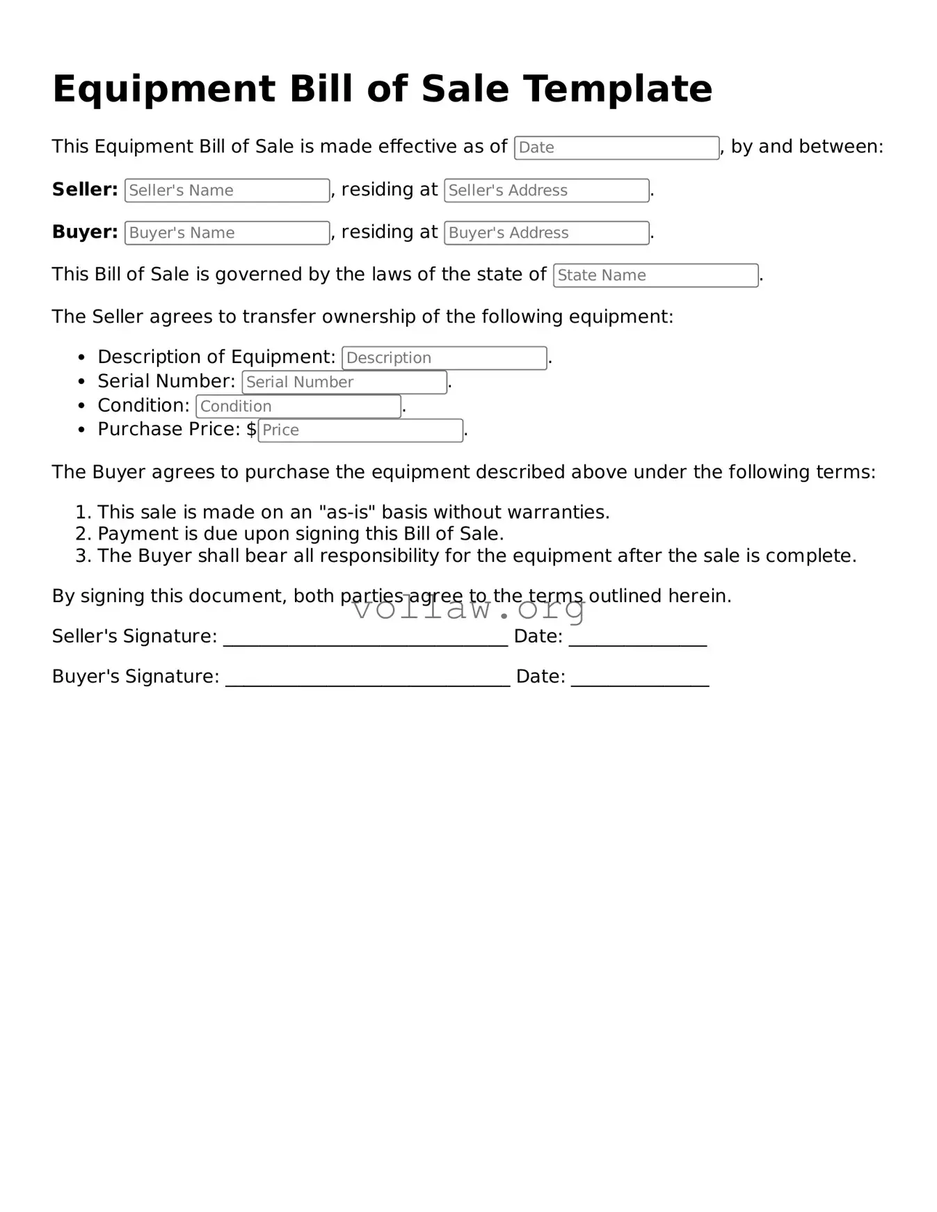Free Equipment Bill of Sale Form