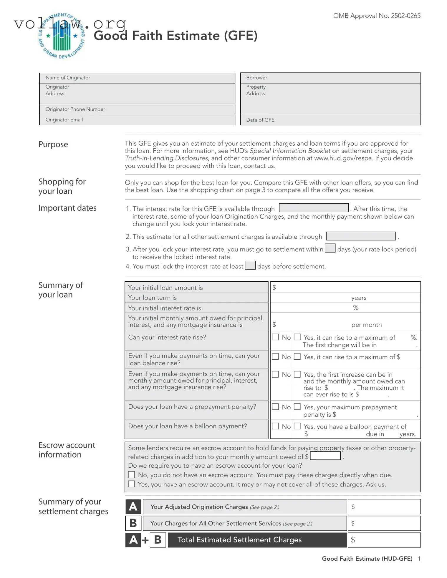 Good Faith Estimate Template