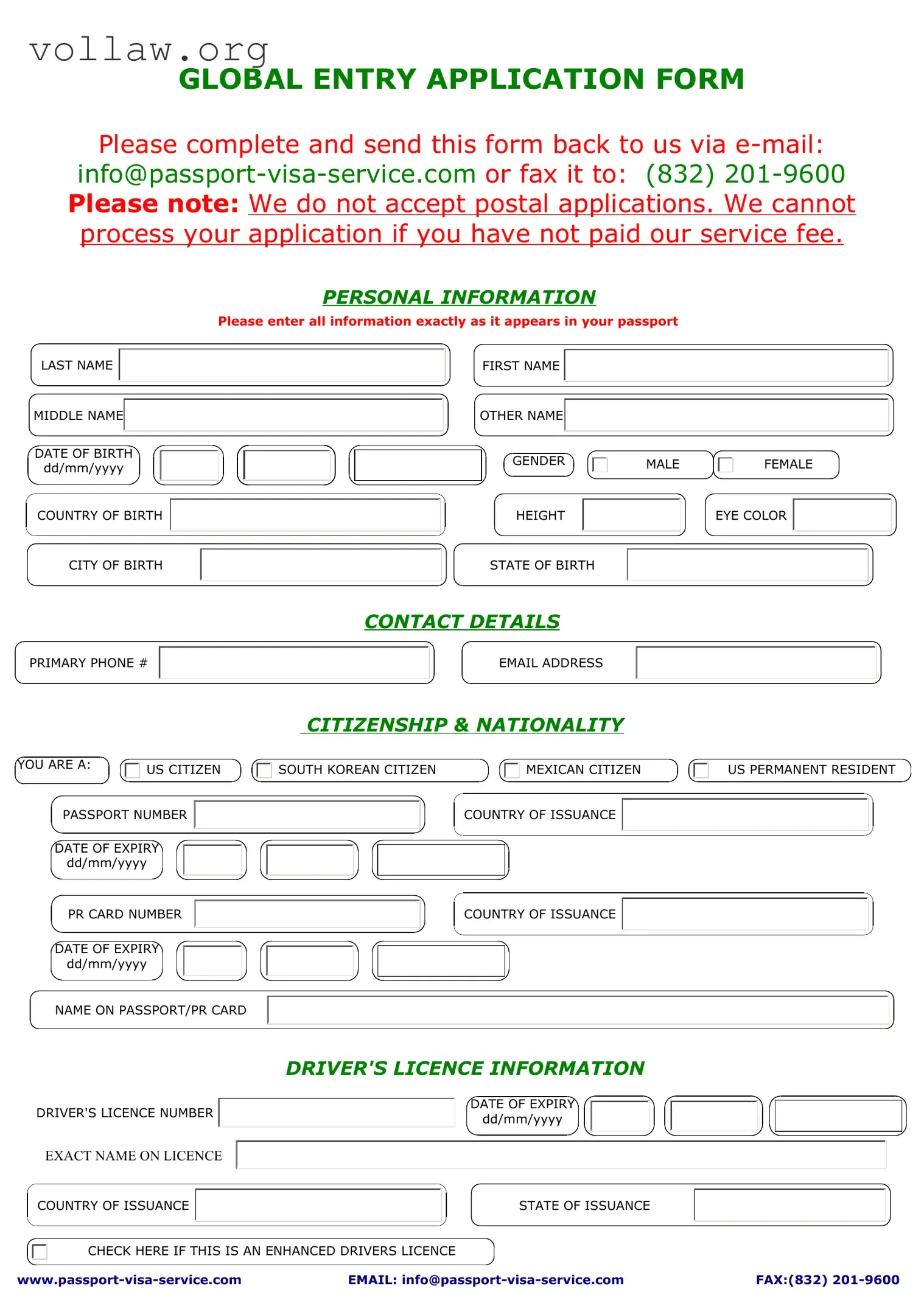 Global Entry Application Template