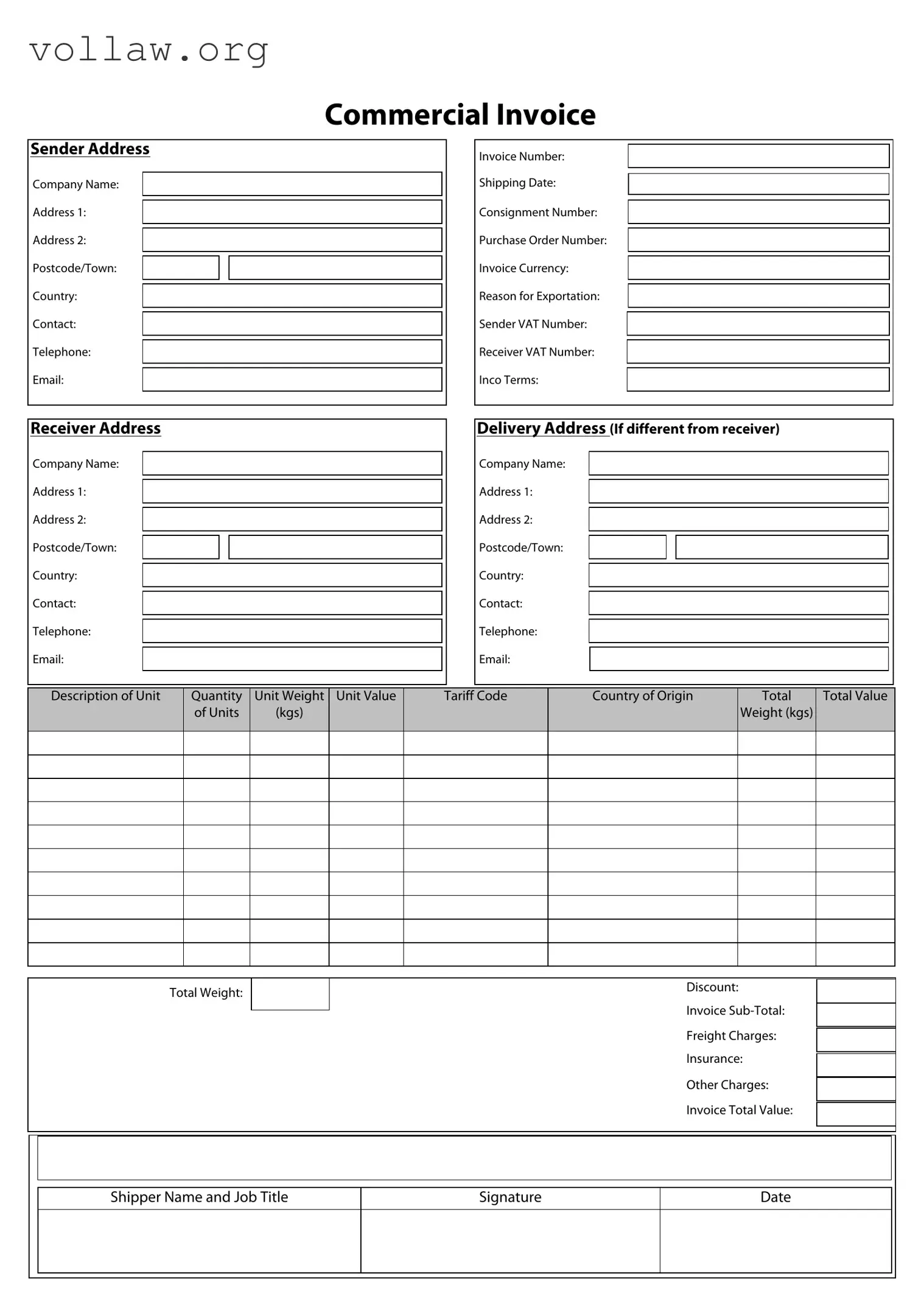 Commercial Invoice Template
