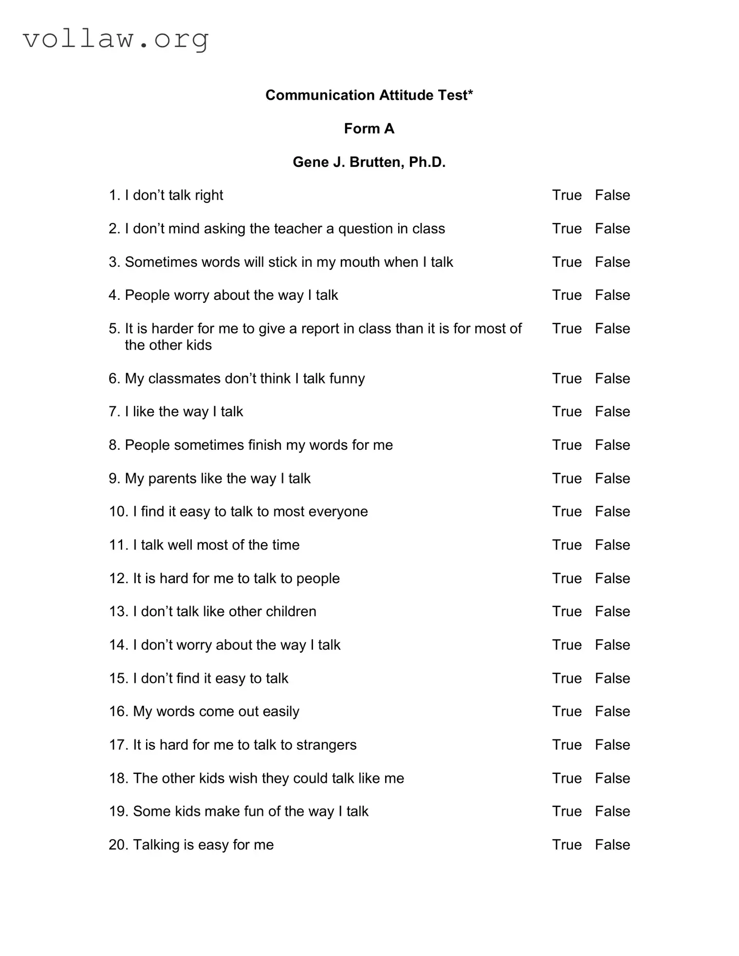 Communication Attitude Test A Template