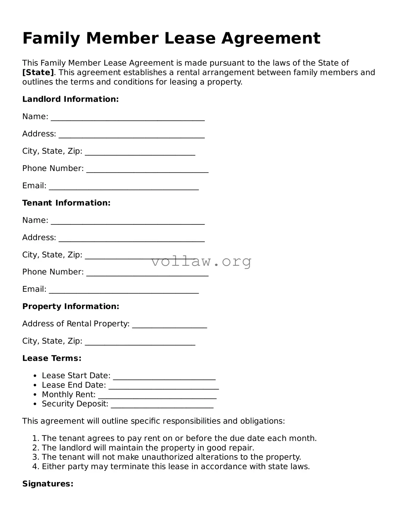 Free Family Member Lease Agreement Form