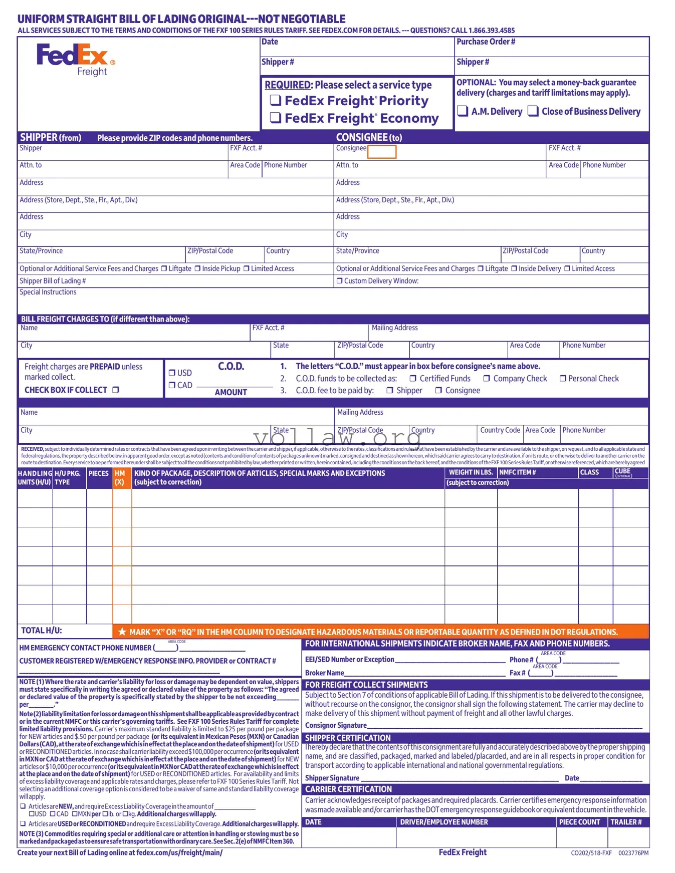 Fedex Bill Of Lading Template