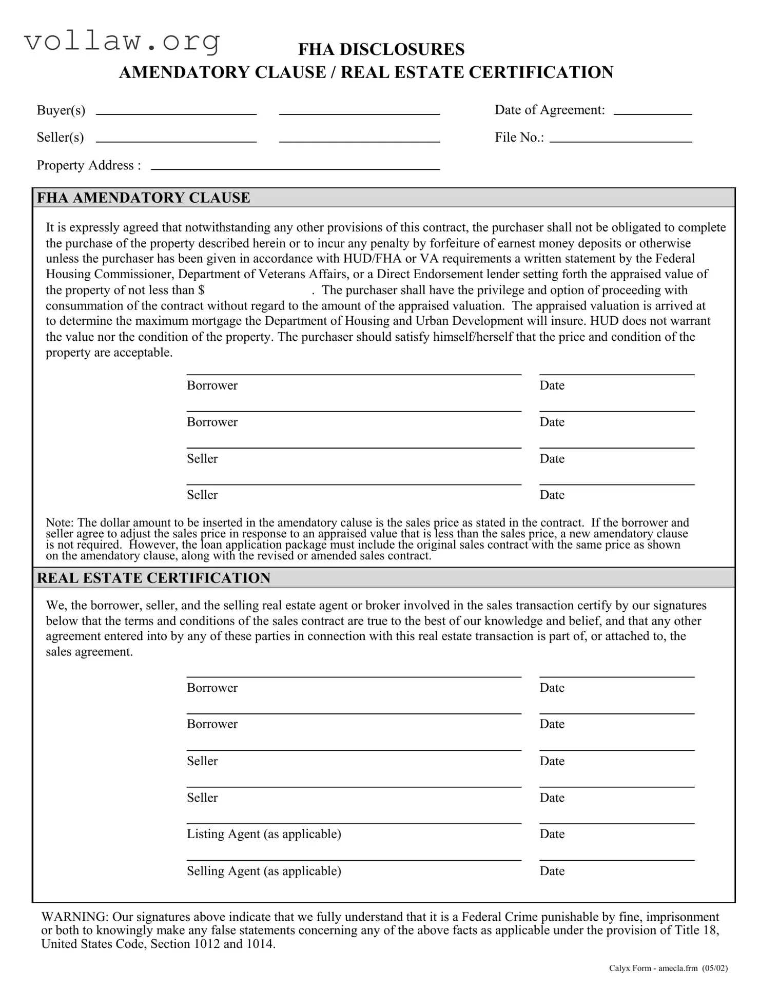 Fha Amendatory Clause Template