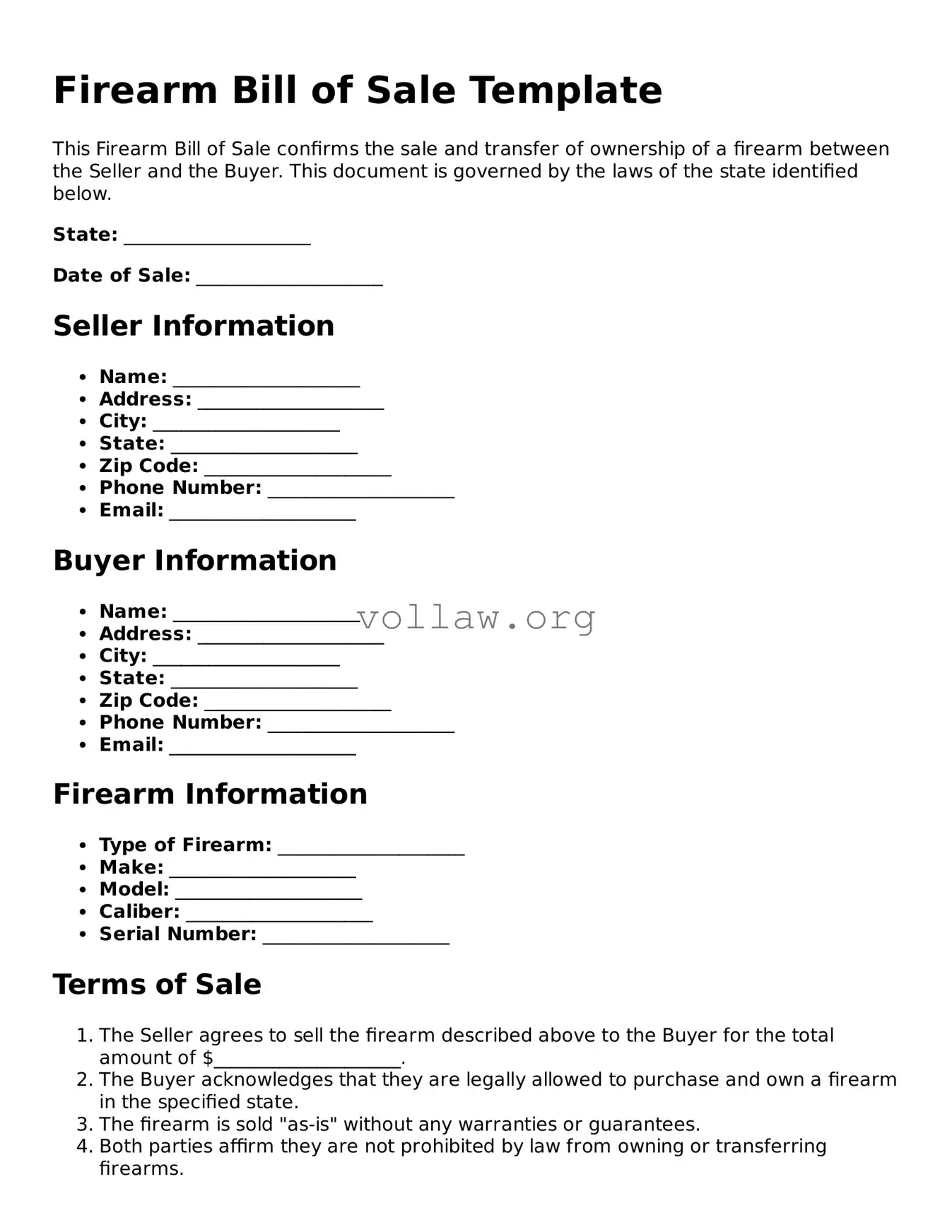 Free Firearm Bill of Sale Form