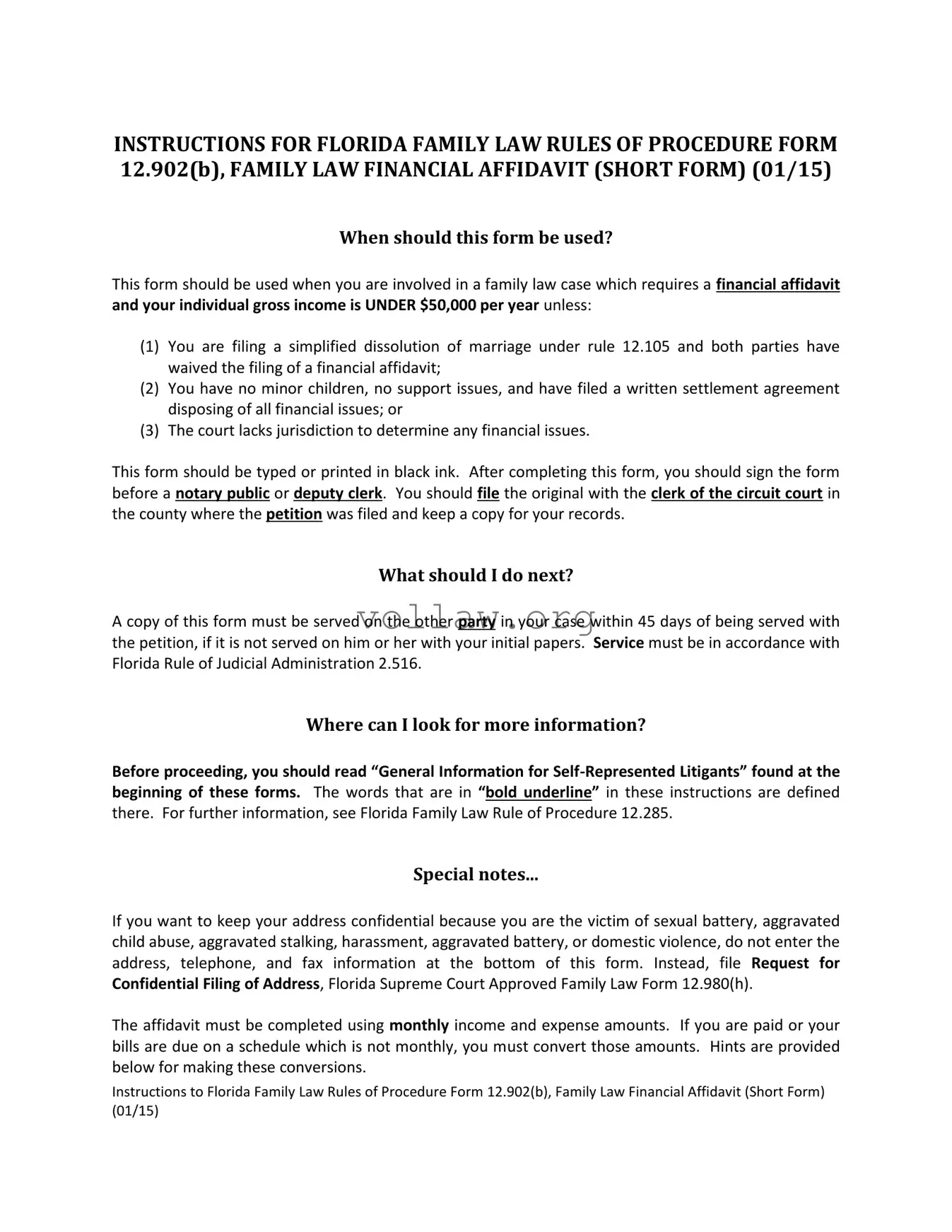 Florida Financial Affidavit Short 12.902(b) Template
