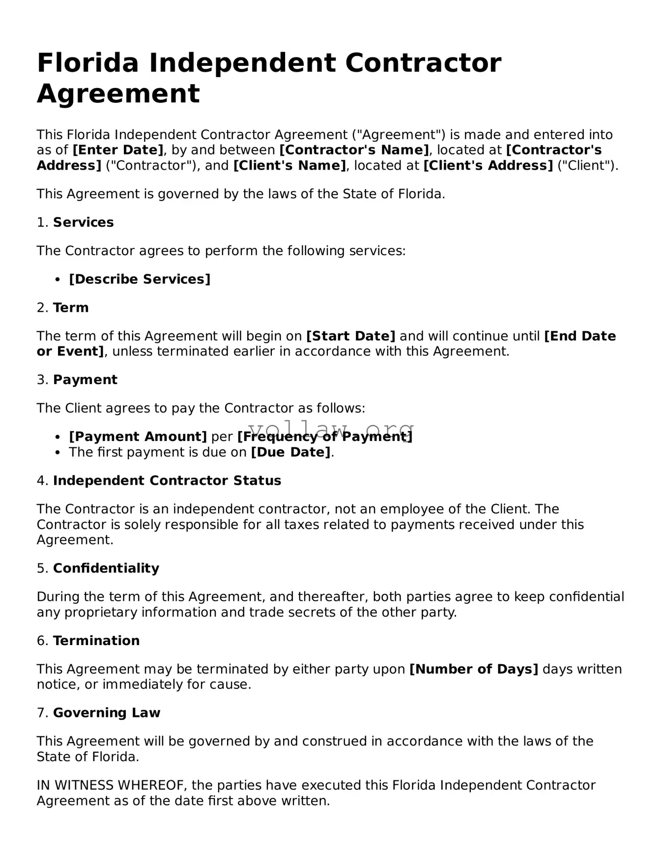 Attorney-Verified  Independent Contractor Agreement Form for Florida