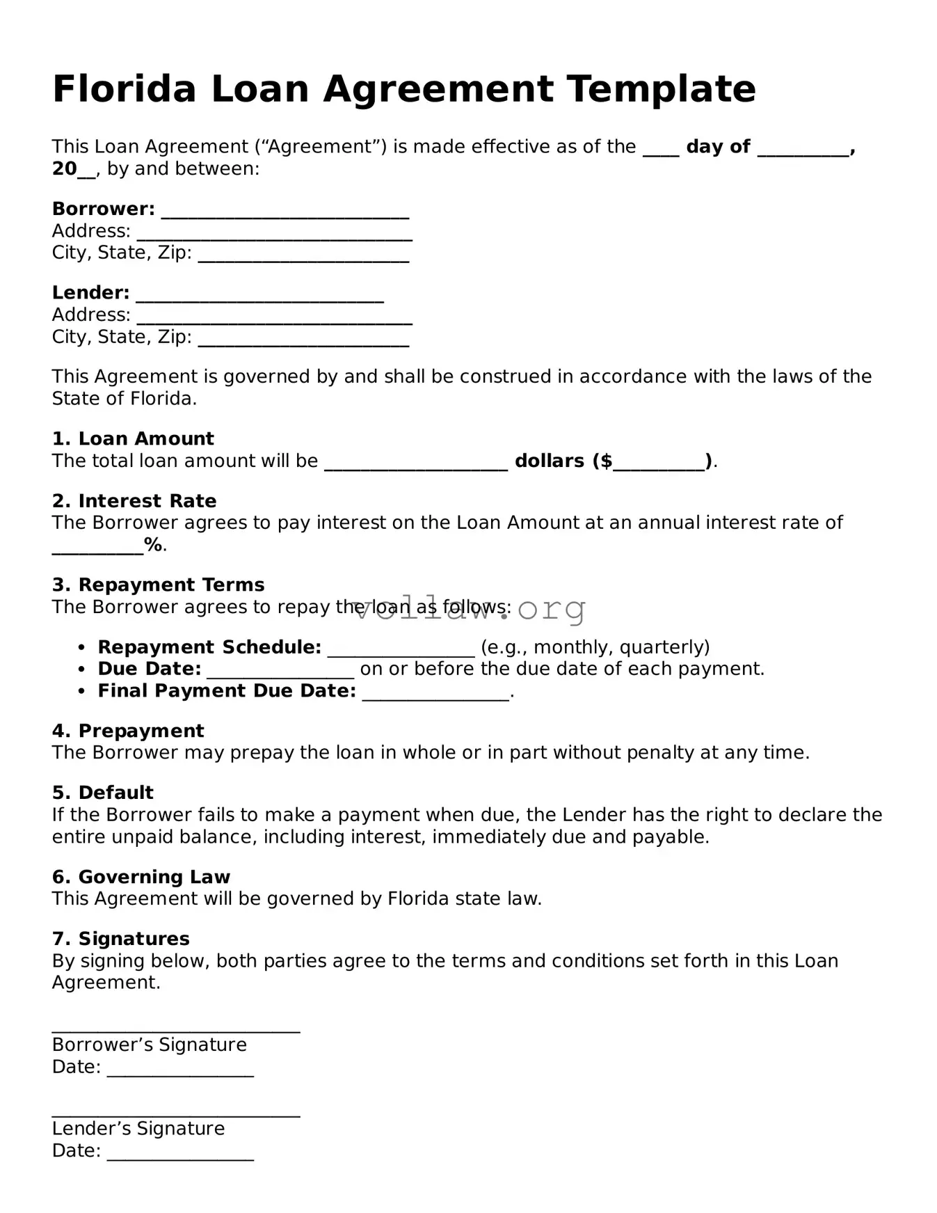 Attorney-Verified  Loan Agreement Form for Florida