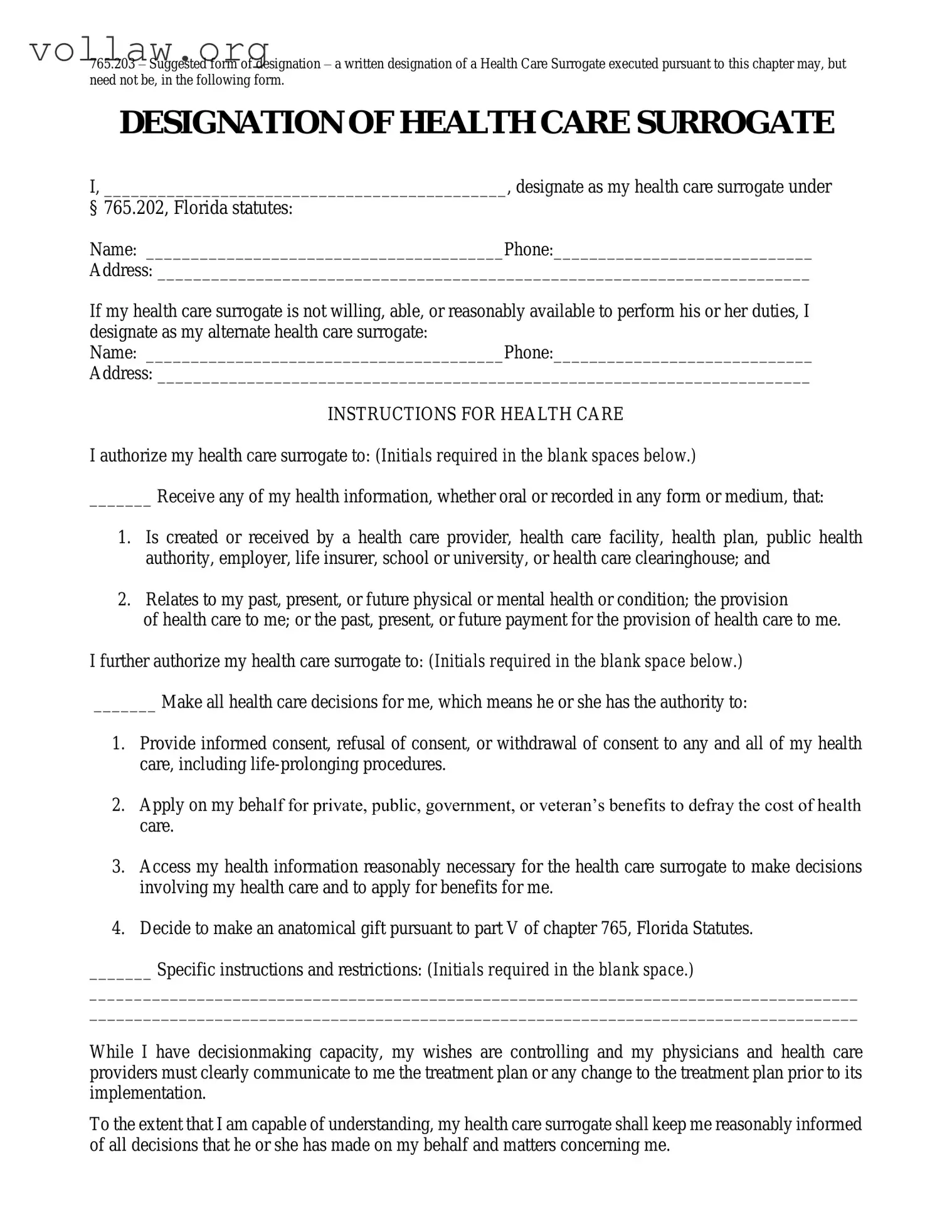 Florida Health Care Surrogate Template