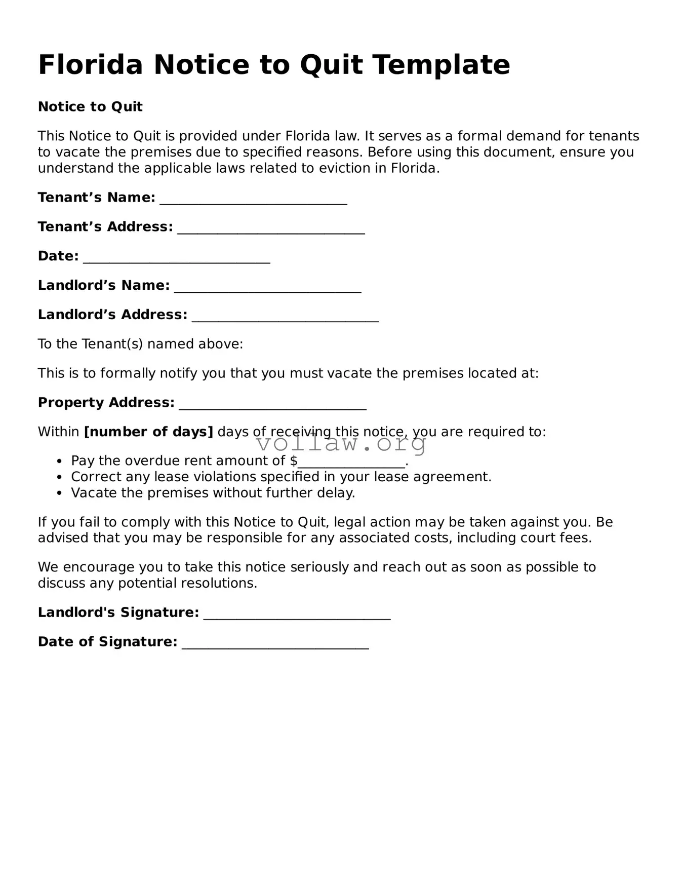 Attorney-Verified  Notice to Quit Form for Florida