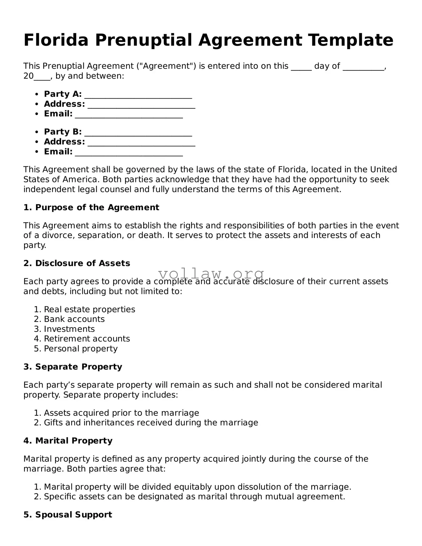 Attorney-Verified  Prenuptial Agreement Form for Florida