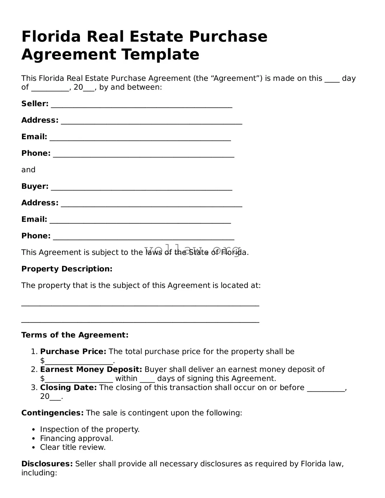 Attorney-Verified  Real Estate Purchase Agreement Form for Florida