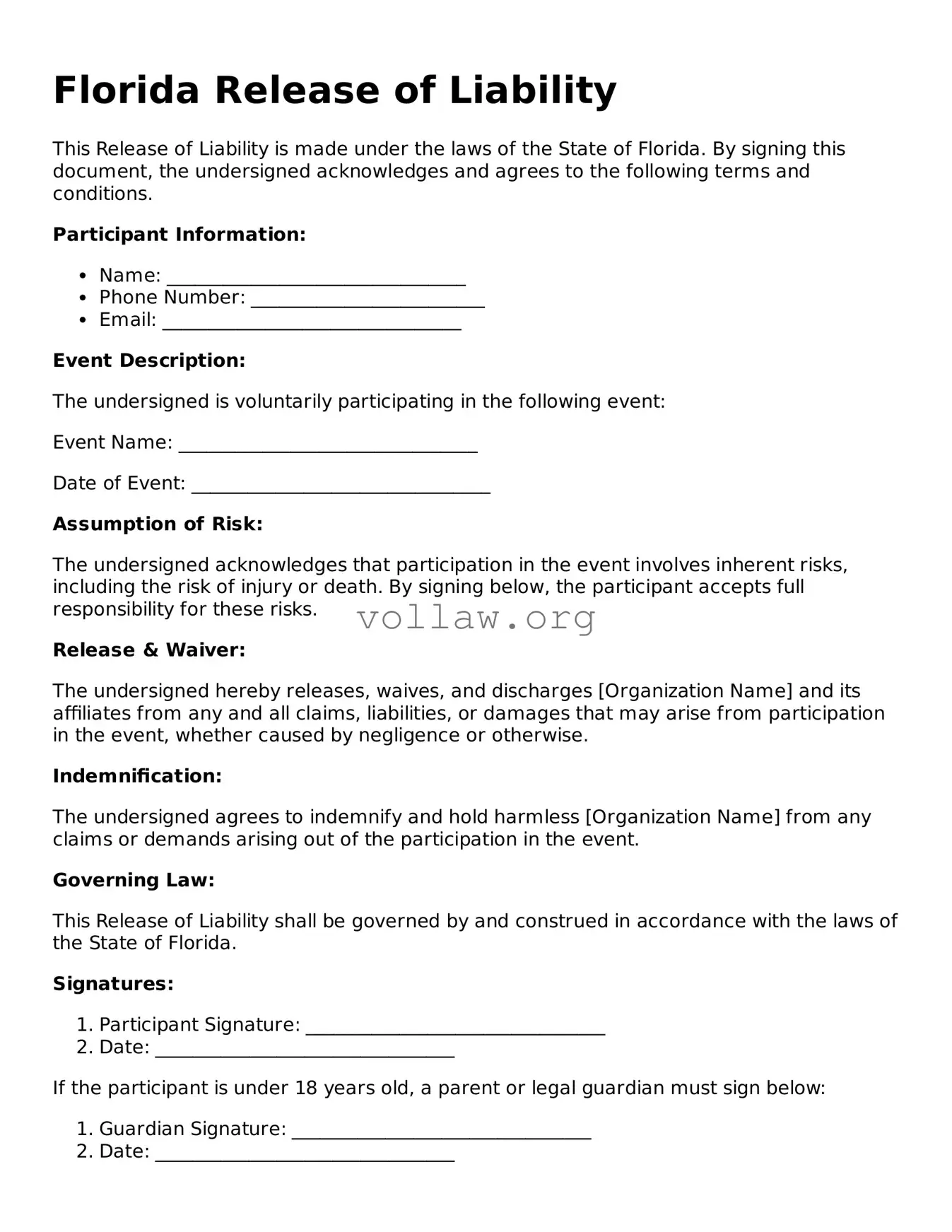 Attorney-Verified  Release of Liability Form for Florida