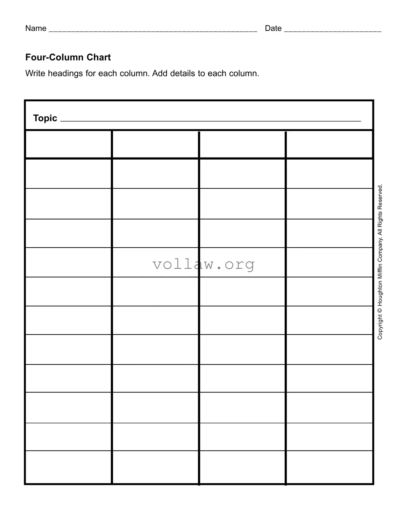 Four Column Chart Template