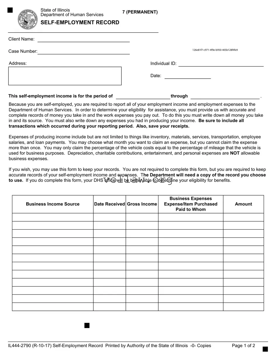 Il 444 2790 Self Employment Record Template