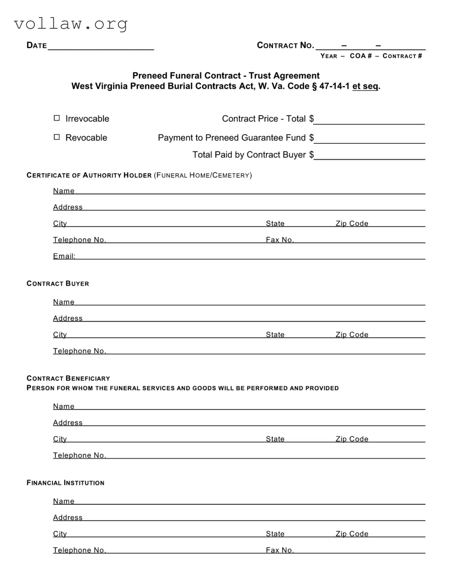 Funeral Contract Sample Template