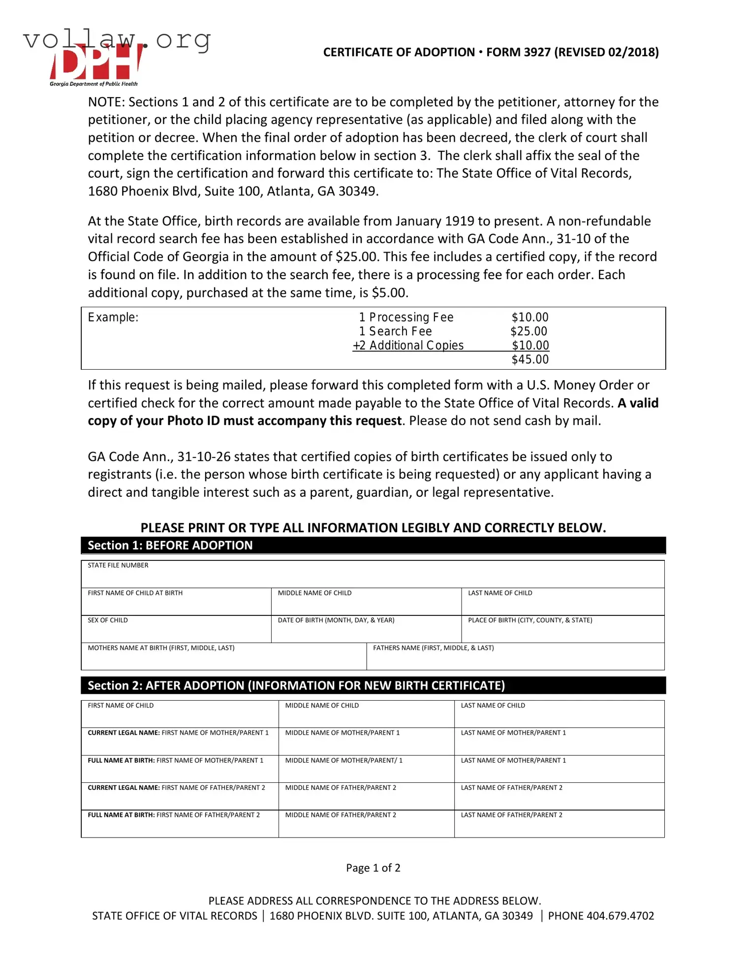 Georgia Adult Adoption Petition Template