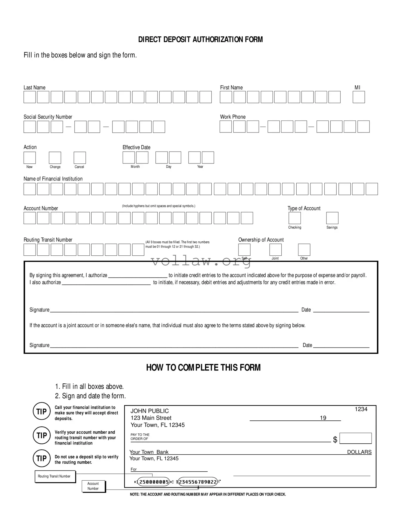 Generic Direct Deposit Template