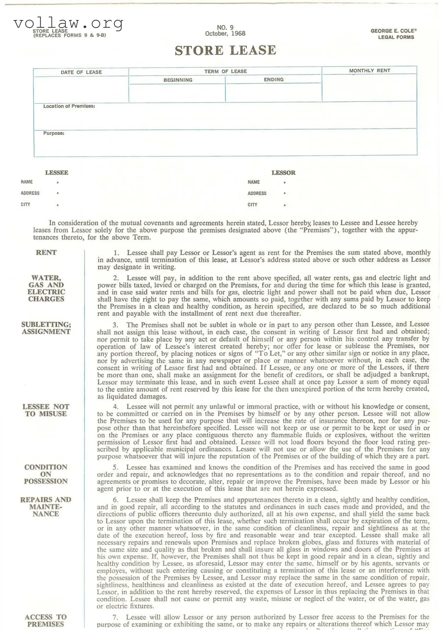 George Cole Lease Template