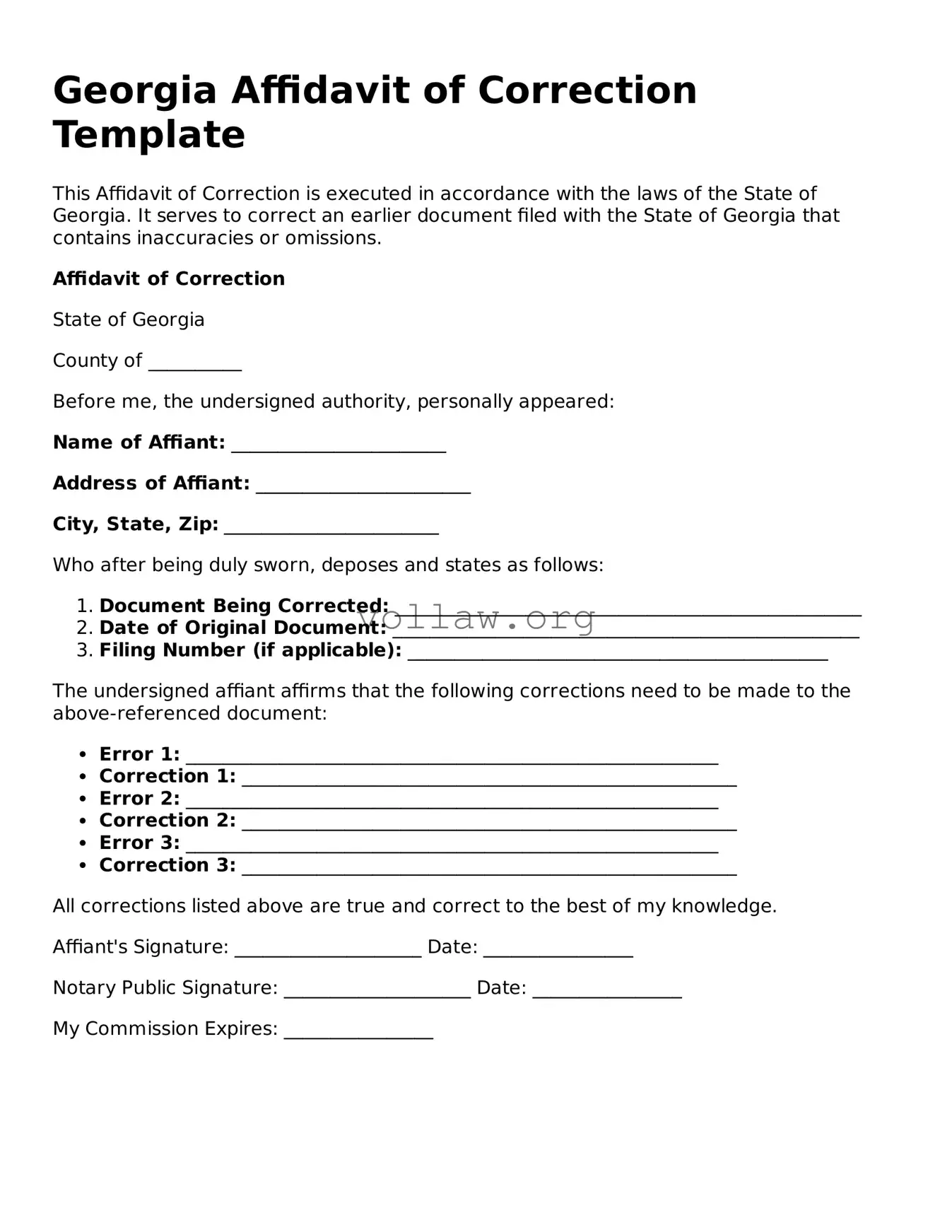 Attorney-Verified  Affidavit of Correction Form for Georgia