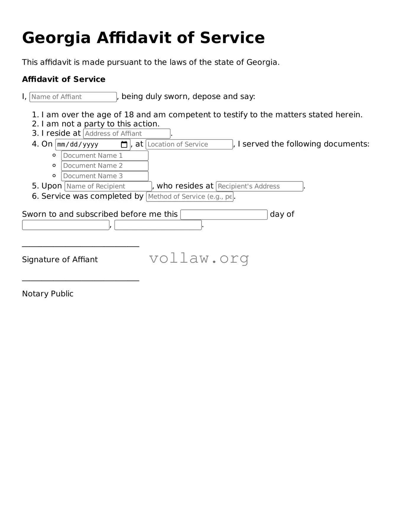 Attorney-Verified  Affidavit of Service Form for Georgia