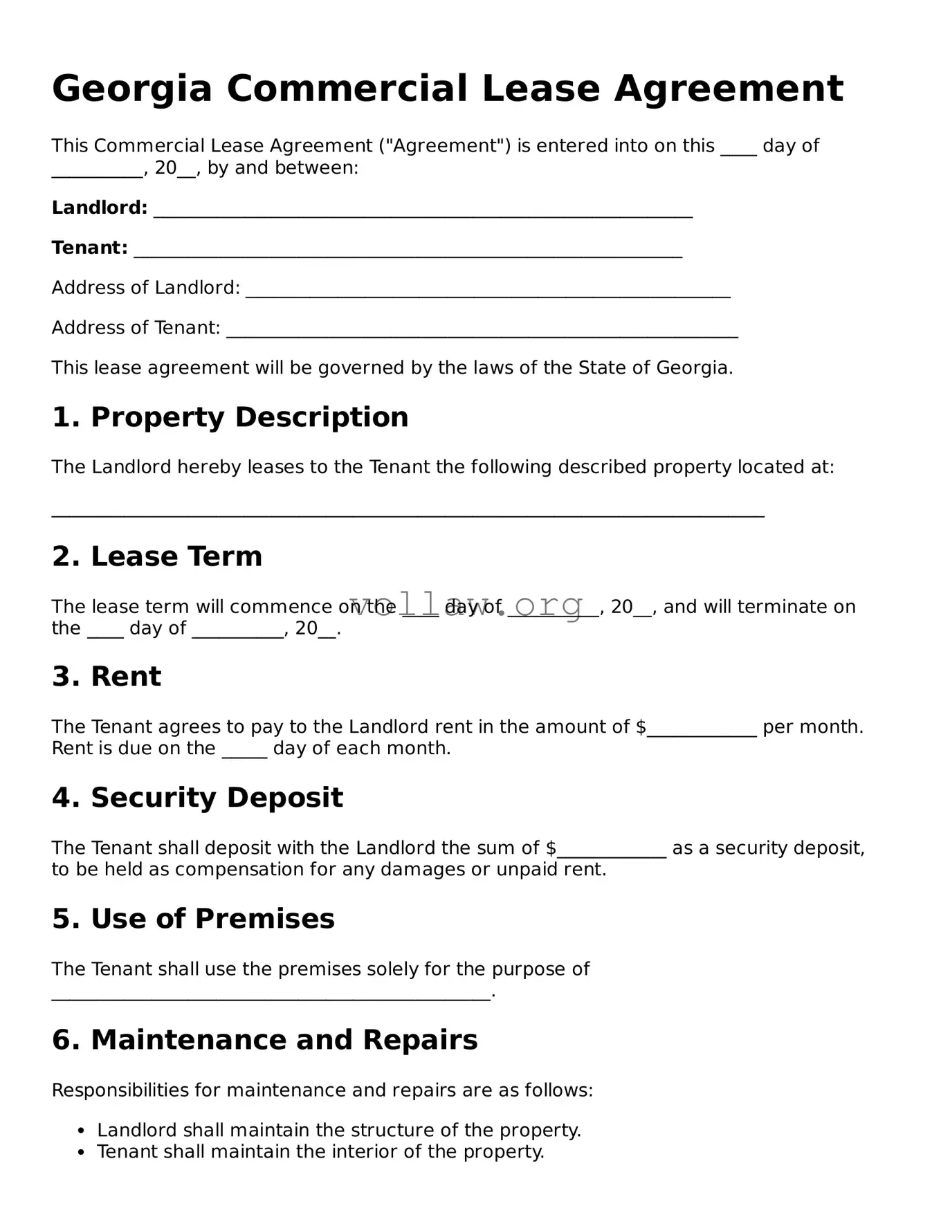 Attorney-Verified  Commercial Lease Agreement Form for Georgia