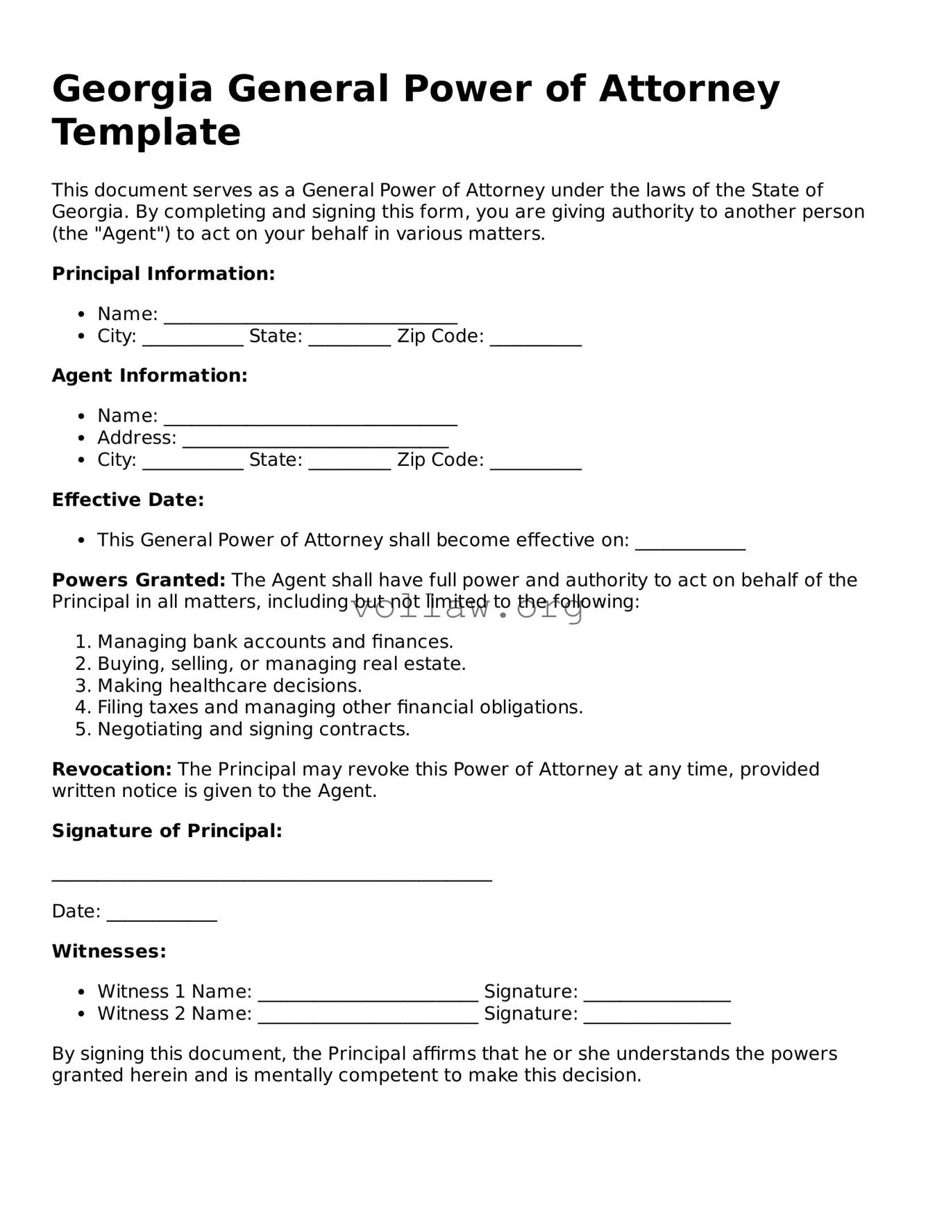 Attorney-Verified  General Power of Attorney Form for Georgia
