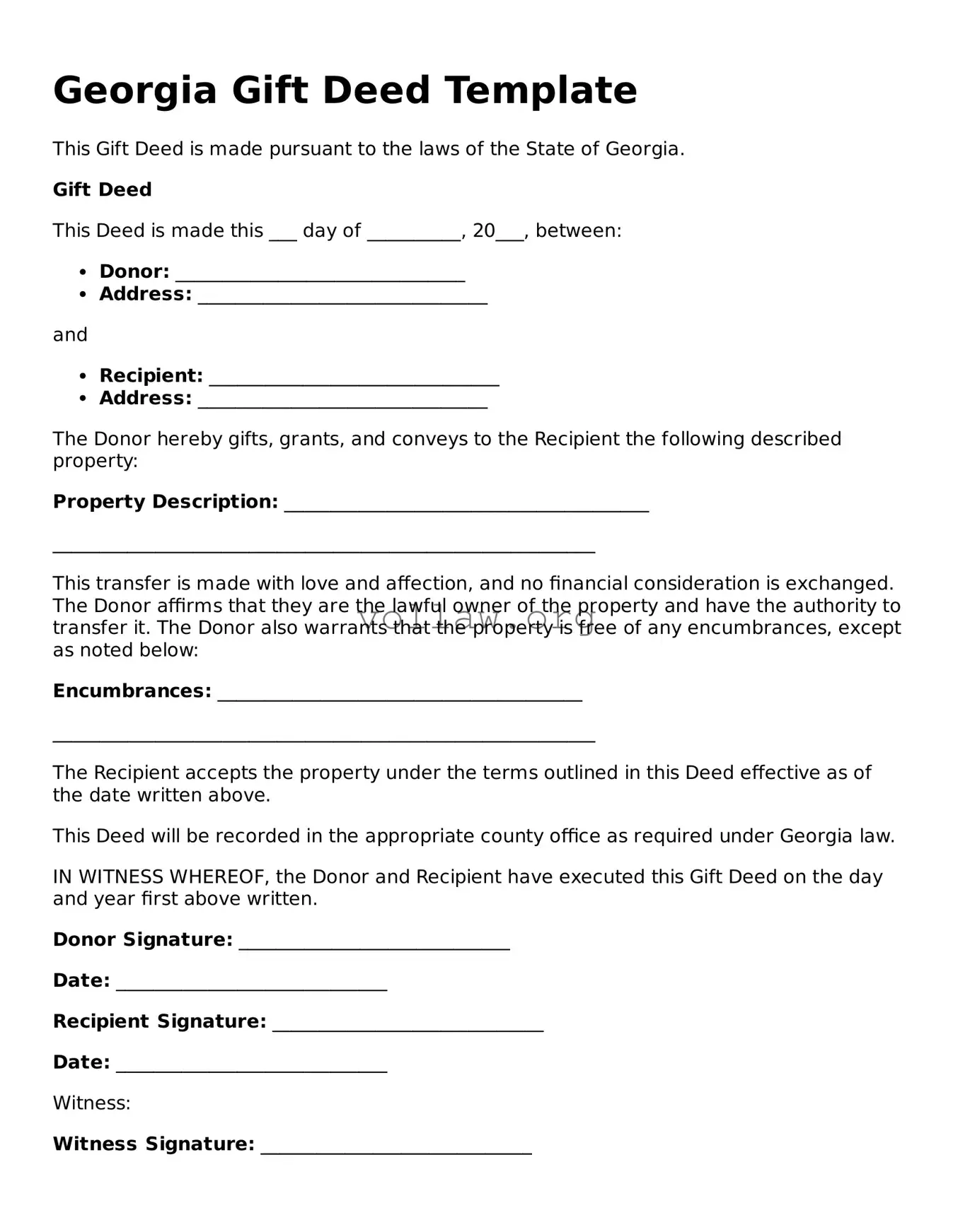 Attorney-Verified  Gift Deed Form for Georgia
