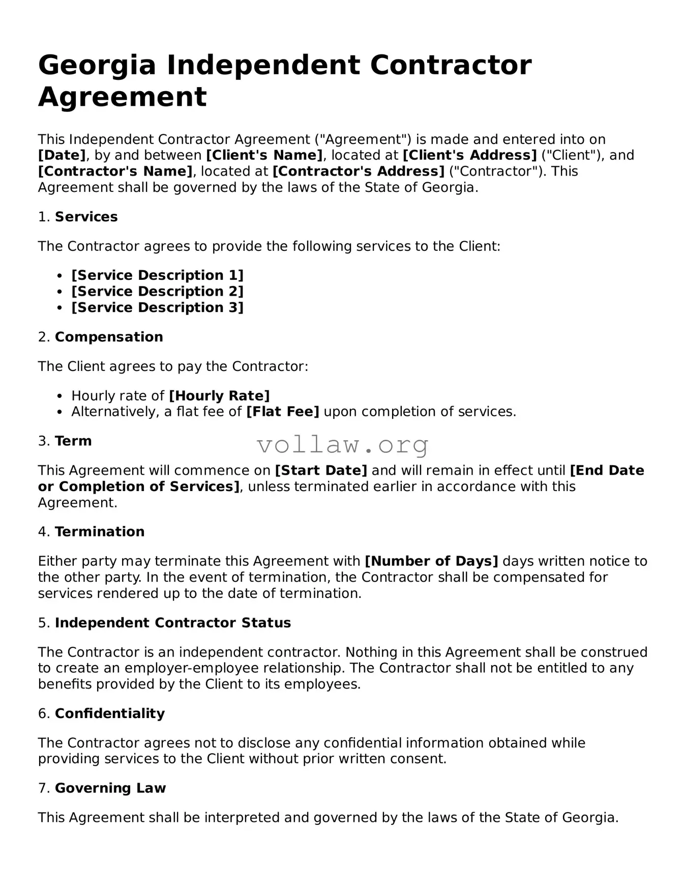 Attorney-Verified  Independent Contractor Agreement Form for Georgia