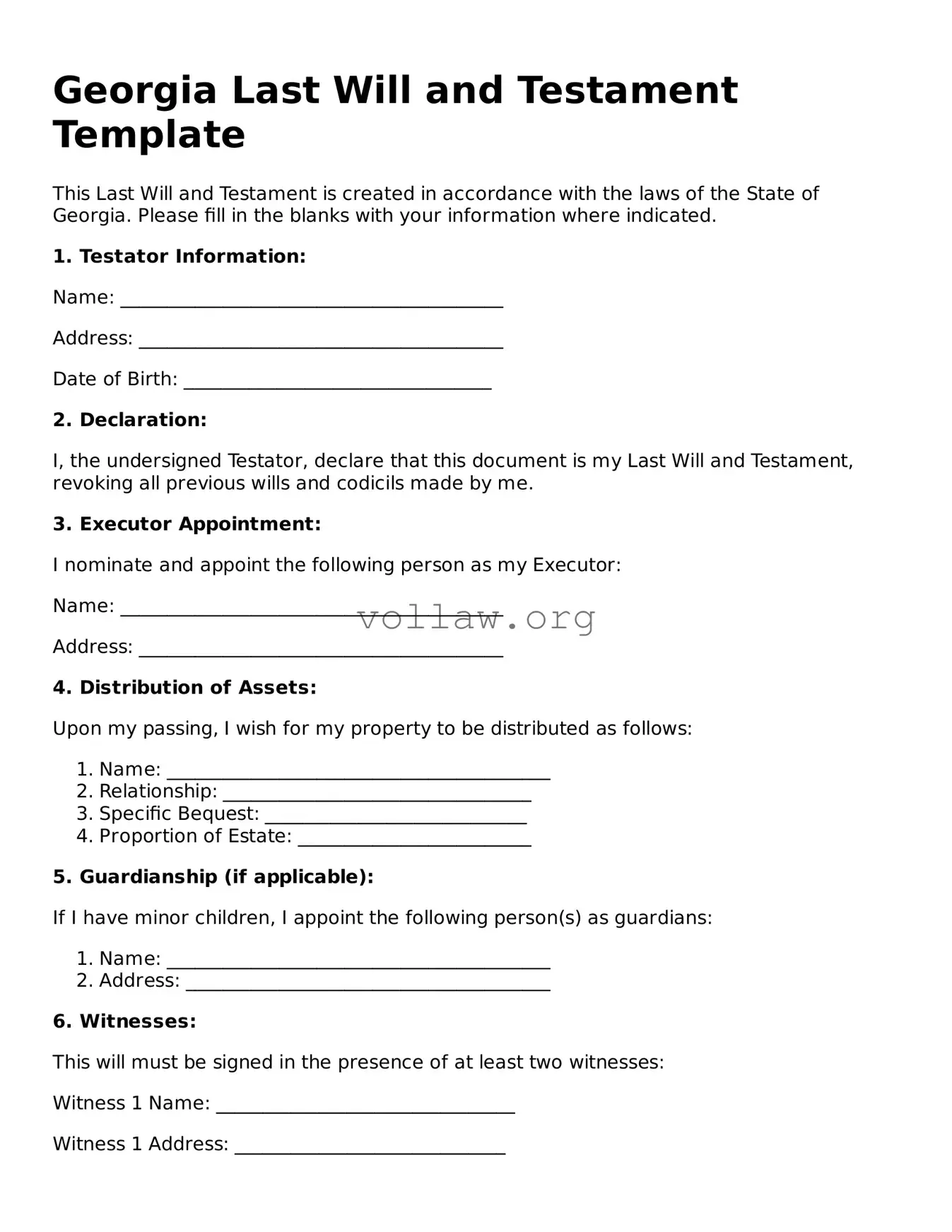 Attorney-Verified  Last Will and Testament Form for Georgia