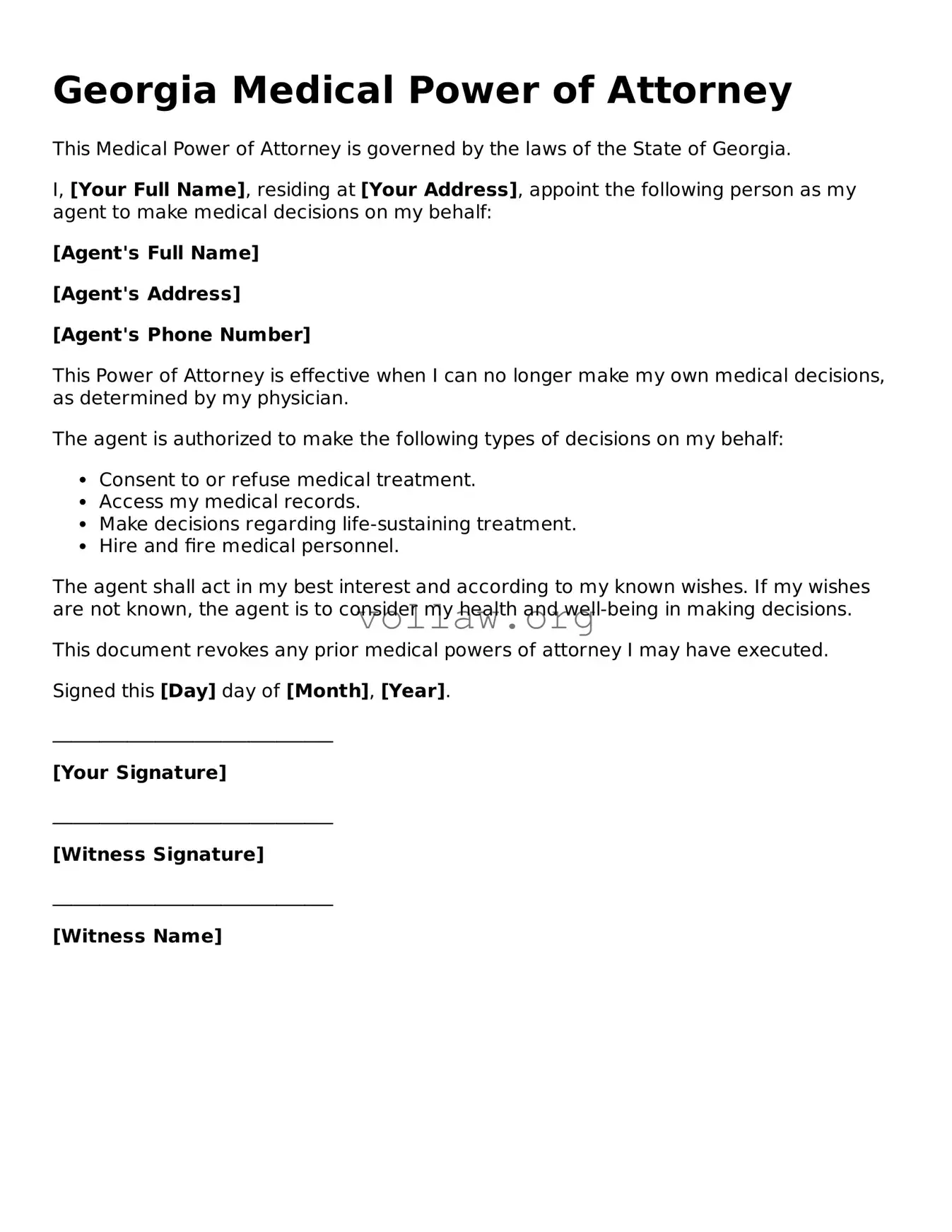 Attorney-Verified  Medical Power of Attorney Form for Georgia
