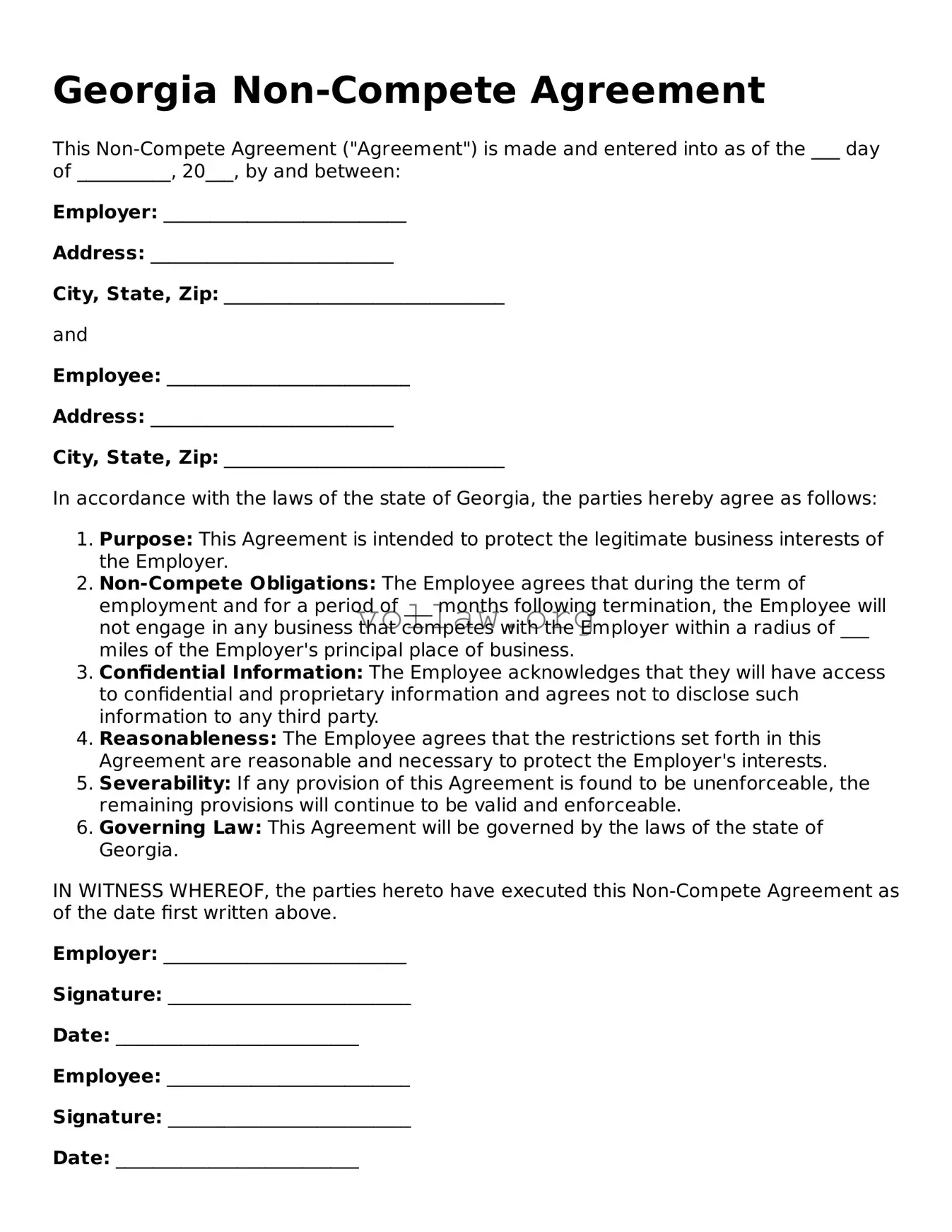 Attorney-Verified  Non-compete Agreement Form for Georgia
