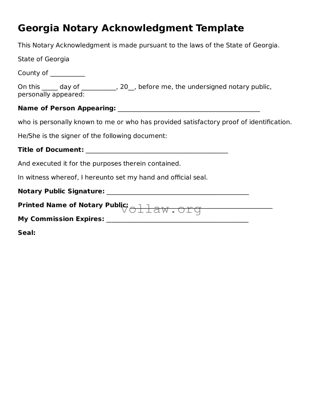 Attorney-Verified  Notary Acknowledgement Form for Georgia