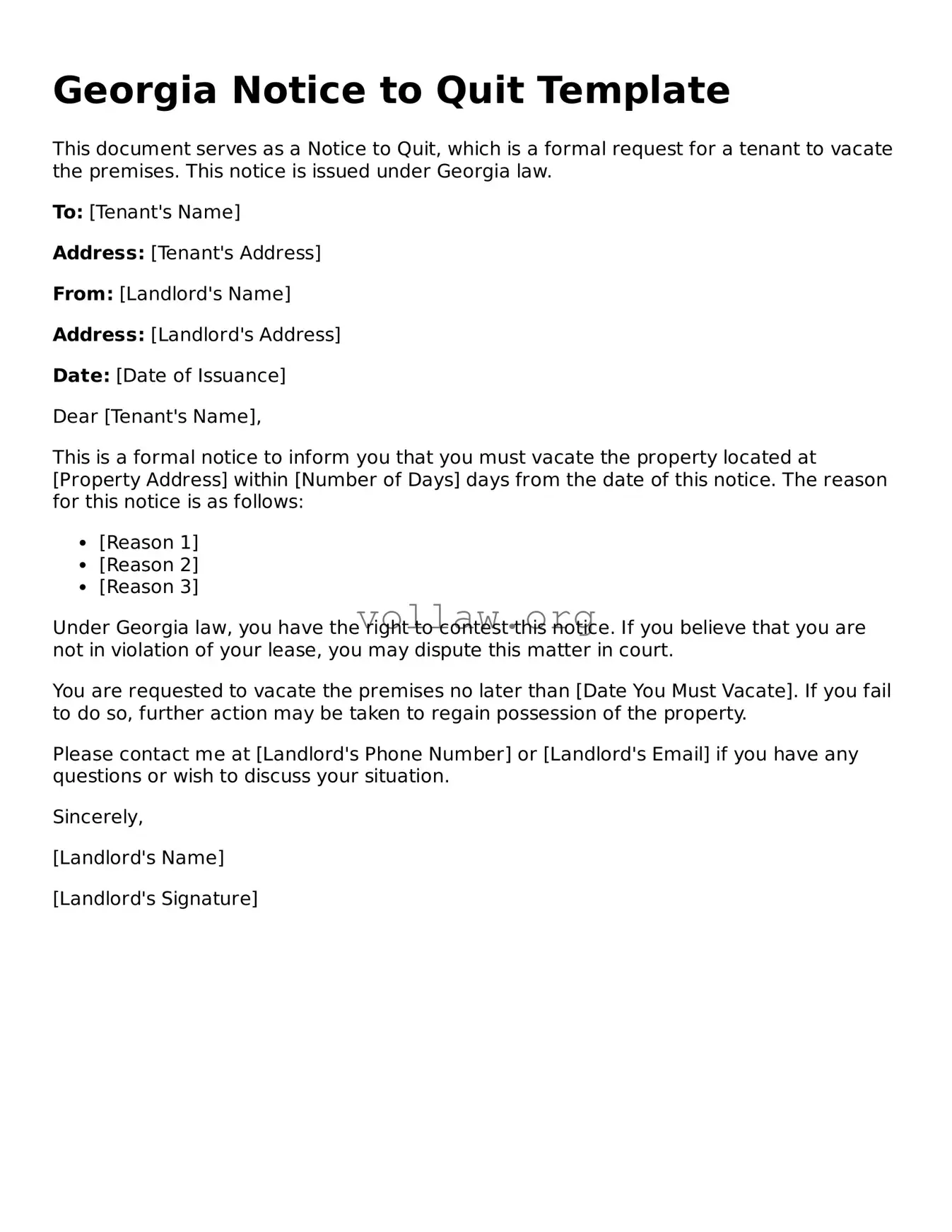 Attorney-Verified  Notice to Quit Form for Georgia