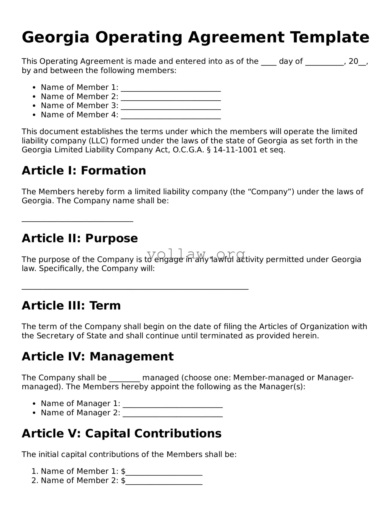 Attorney-Verified  Operating Agreement Form for Georgia