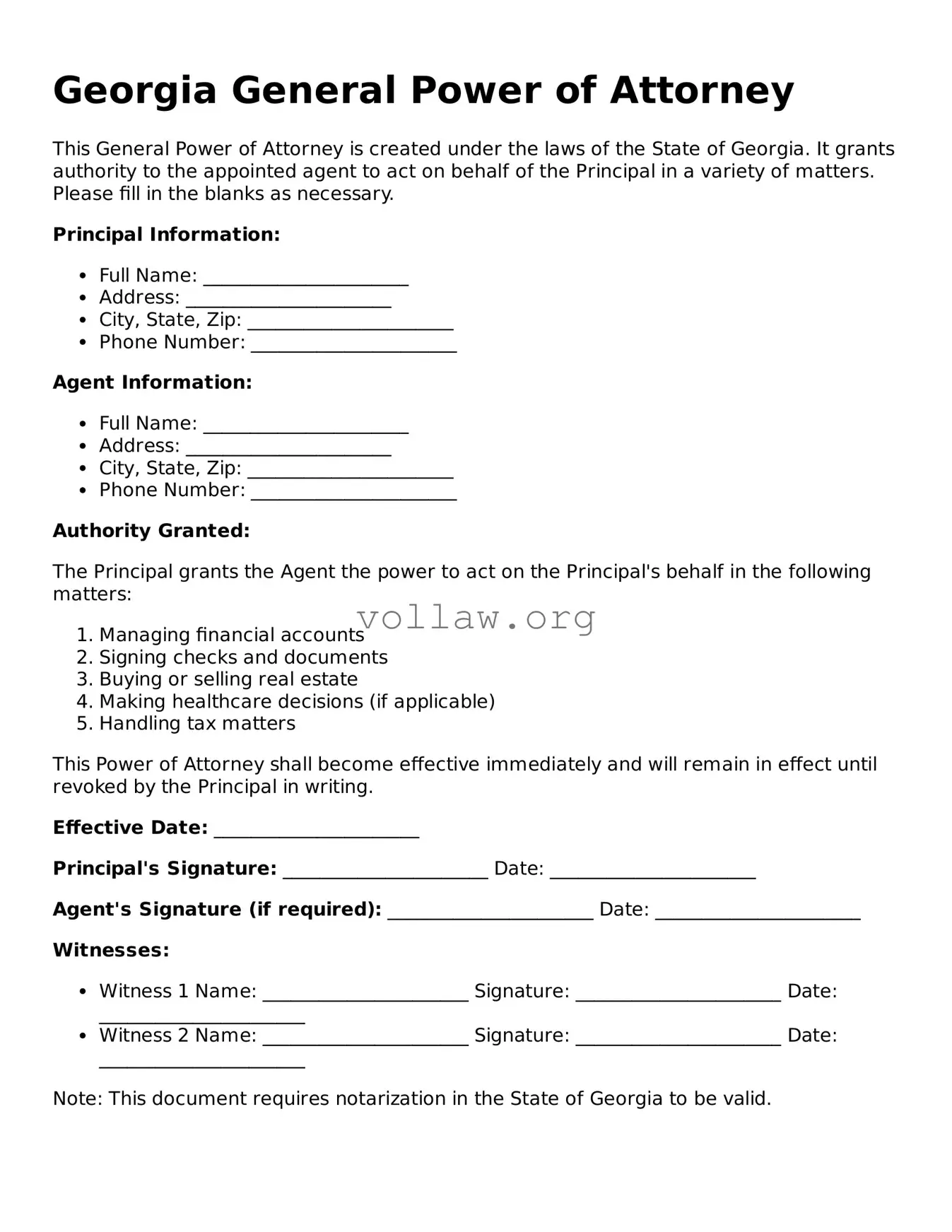 Attorney-Verified  Power of Attorney Form for Georgia