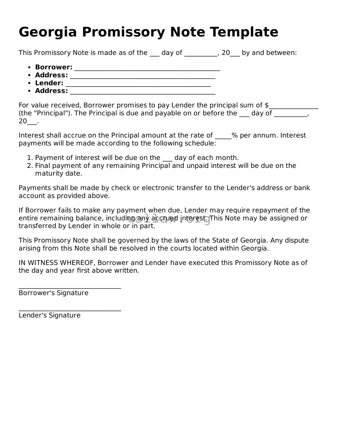 Attorney-Verified  Promissory Note Form for Georgia