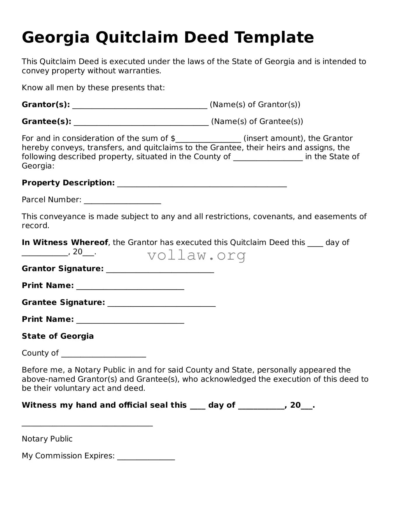 Attorney-Verified  Quitclaim Deed Form for Georgia