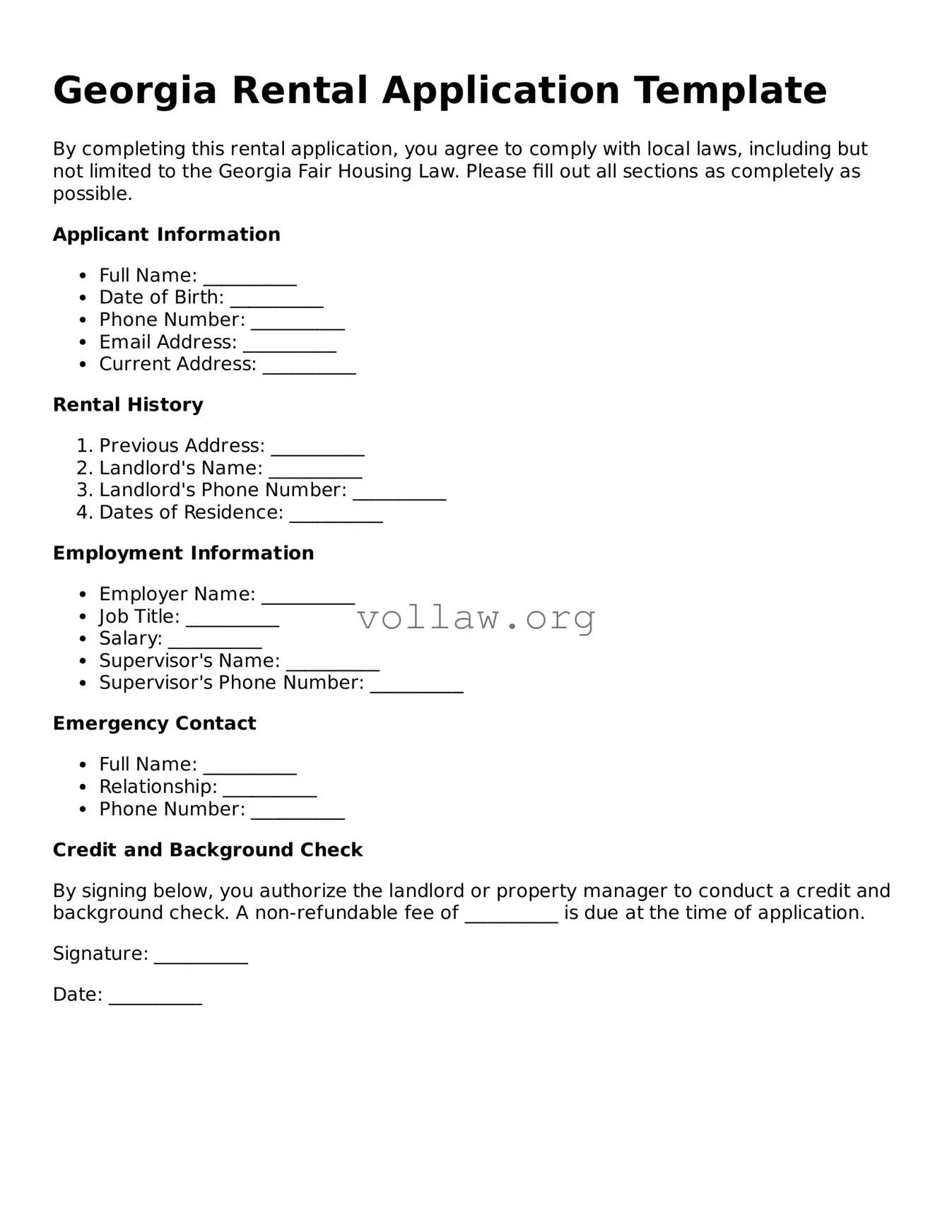 Attorney-Verified  Rental Application Form for Georgia