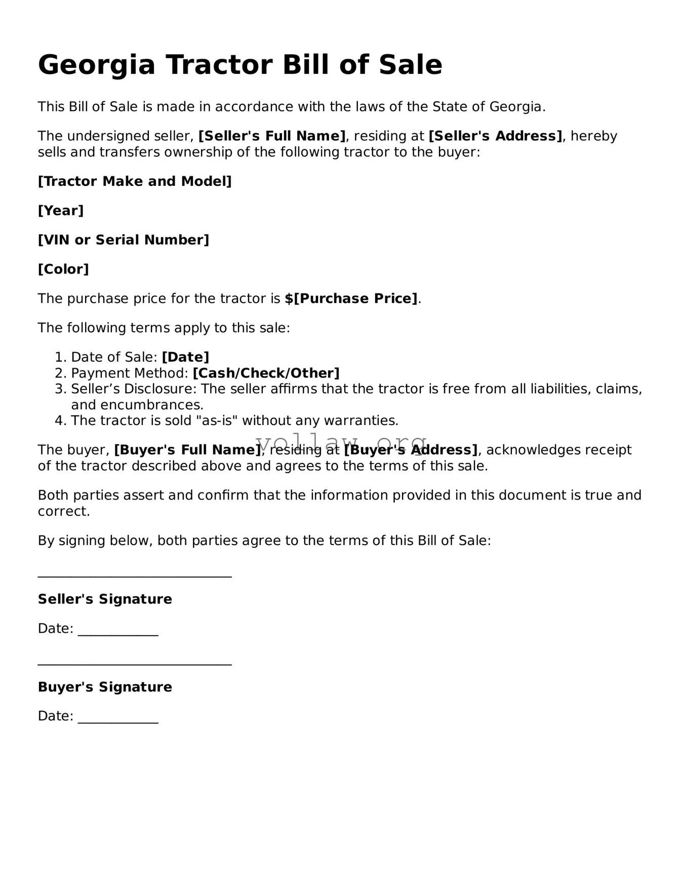 Attorney-Verified  Tractor Bill of Sale Form for Georgia