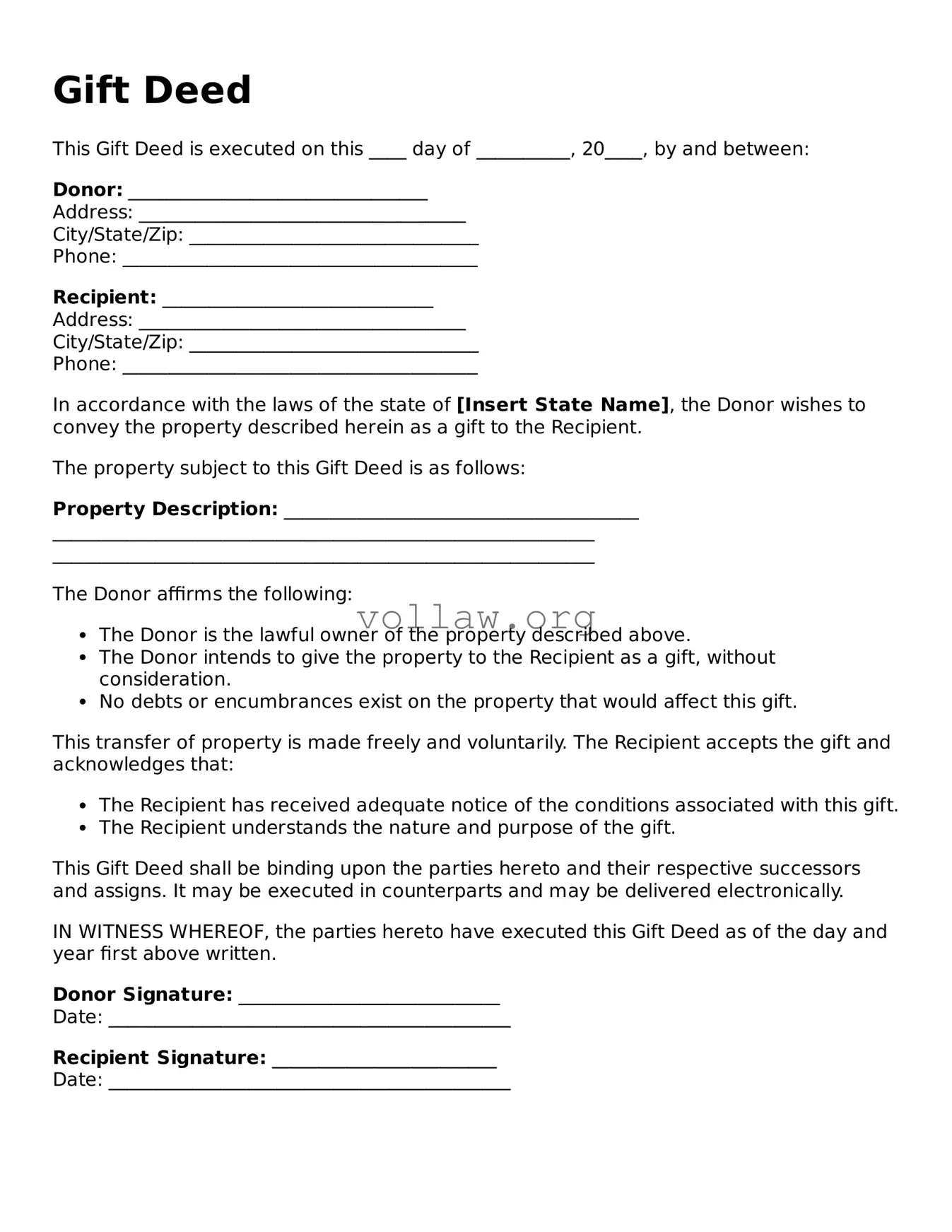 Free Gift Deed Form