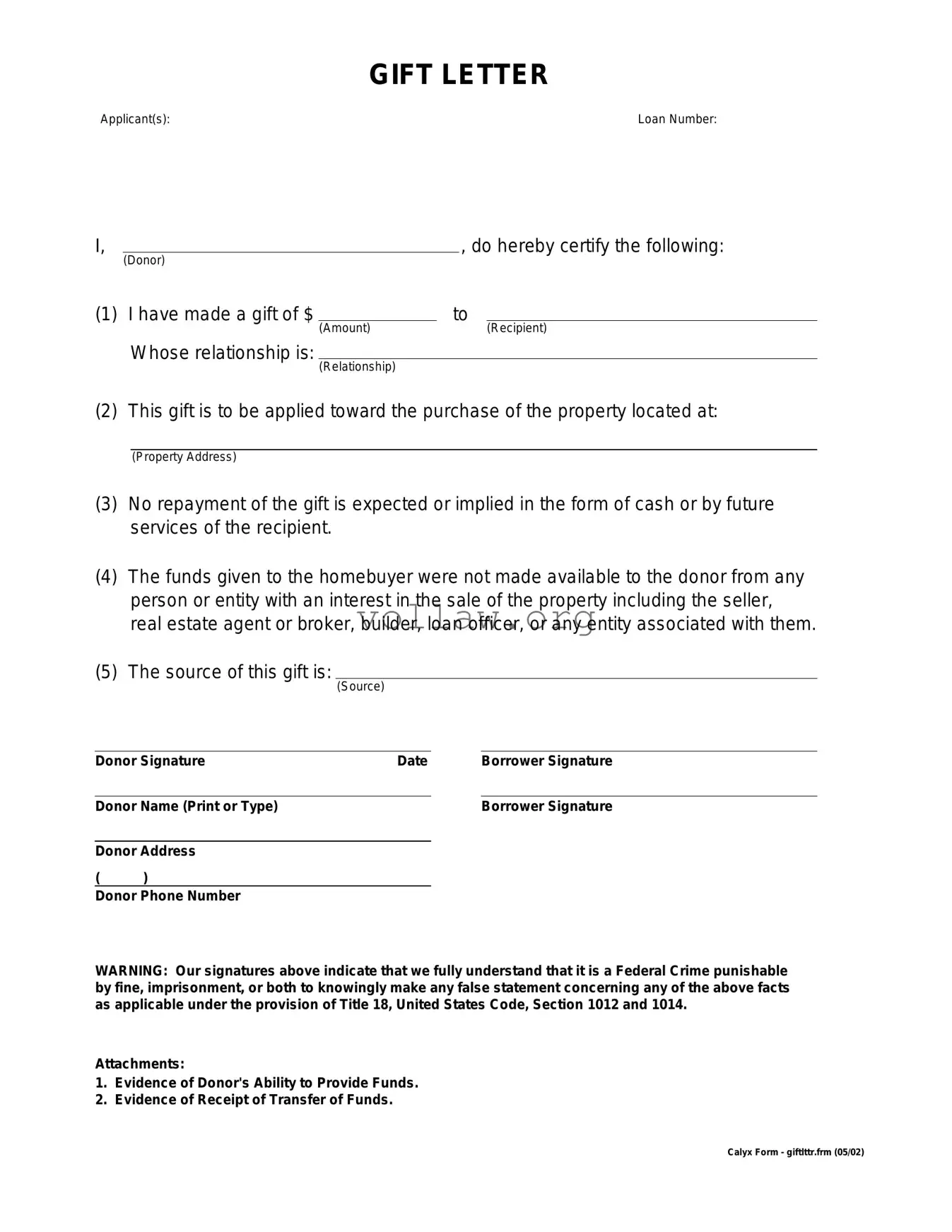 Gift Letter Template