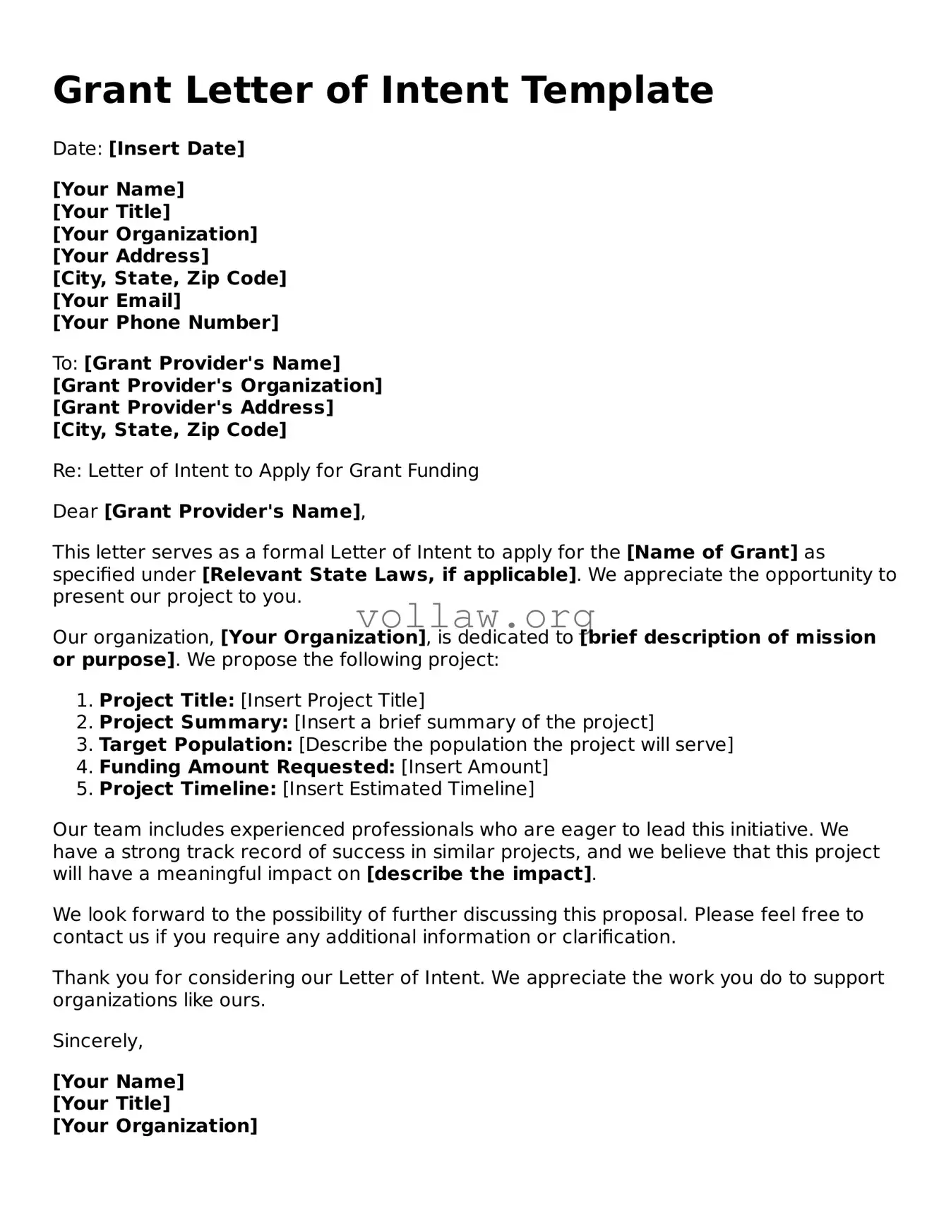 Free Grant Letter of Intent Form