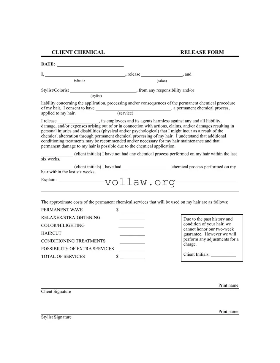 Salon Chemical Waiver Template