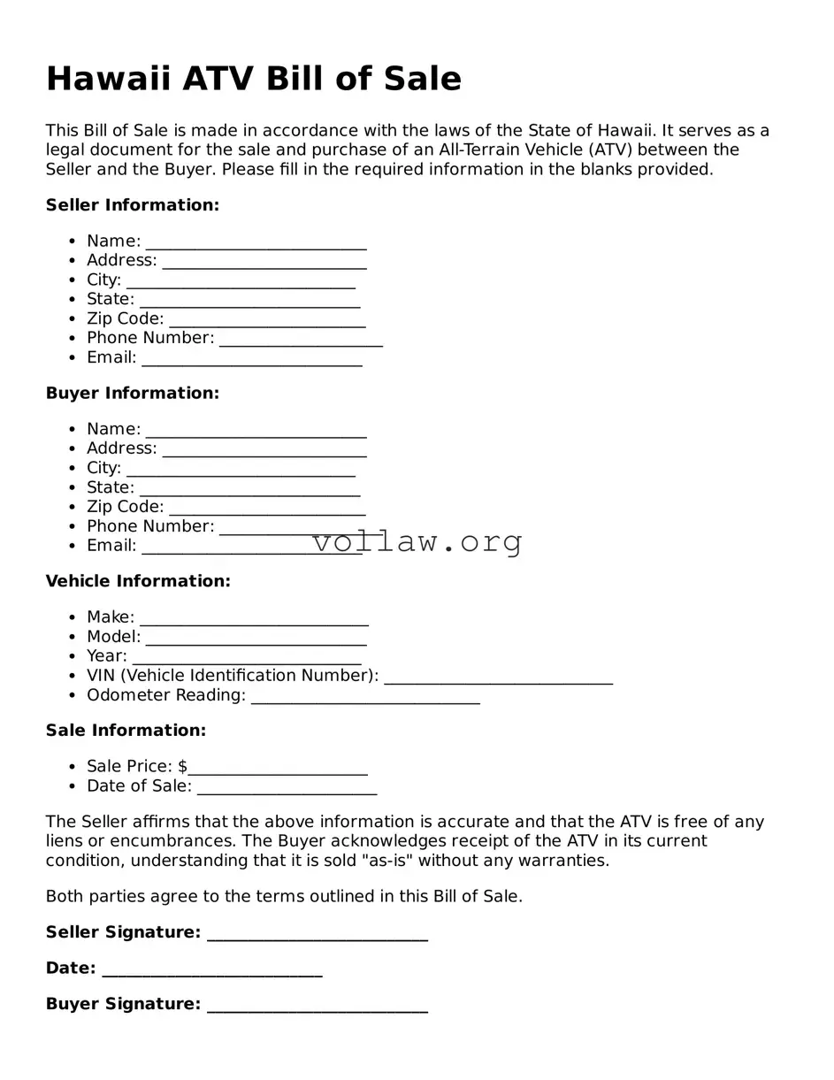 Attorney-Verified  ATV Bill of Sale Form for Hawaii