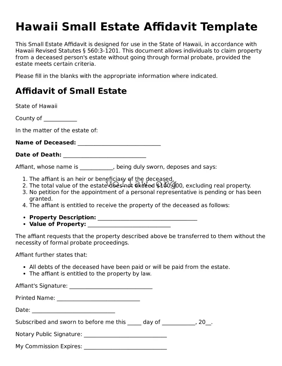 Attorney-Verified  Small Estate Affidavit Form for Hawaii